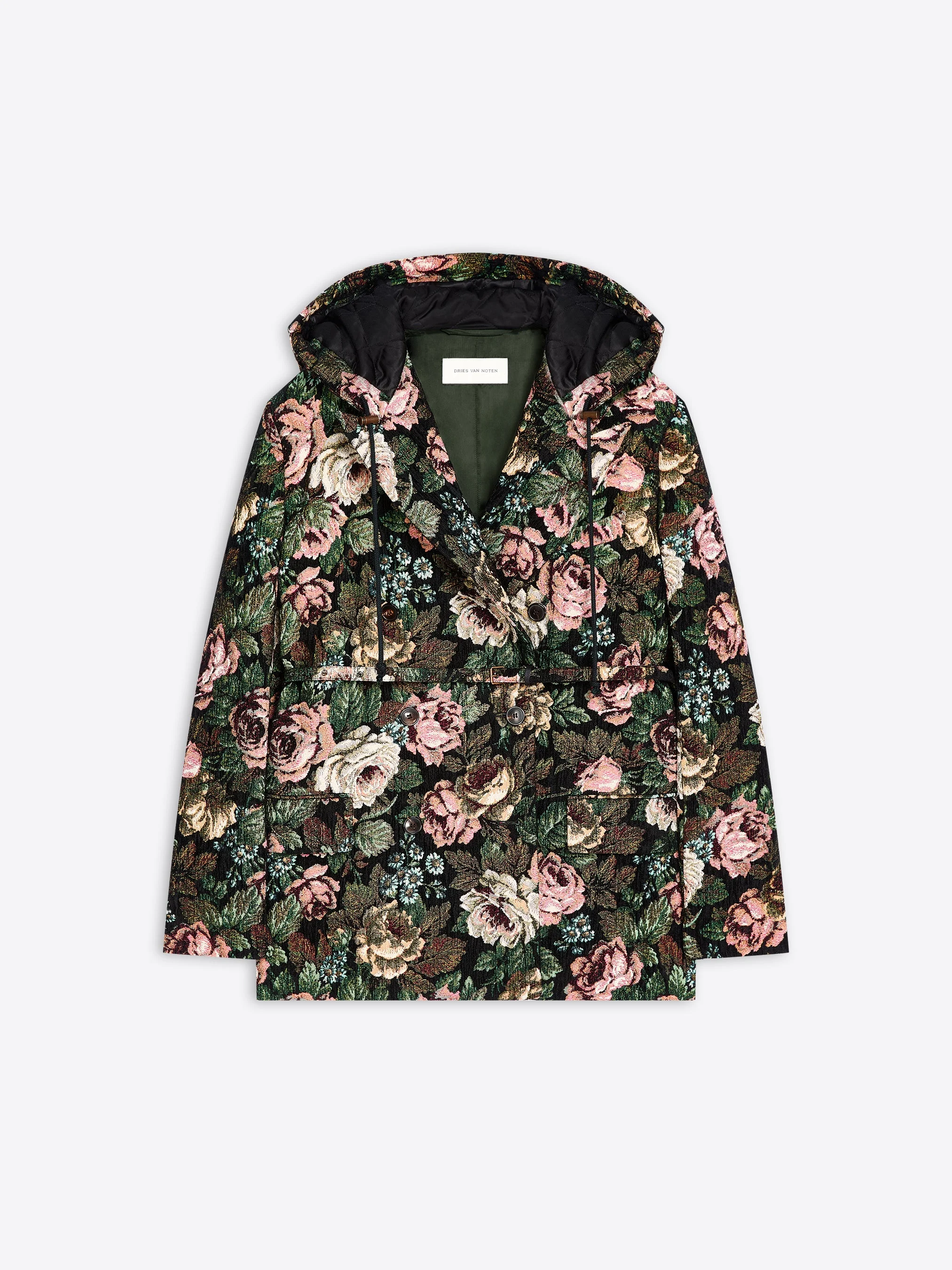 HOODED FLORAL PEACOAT - 1