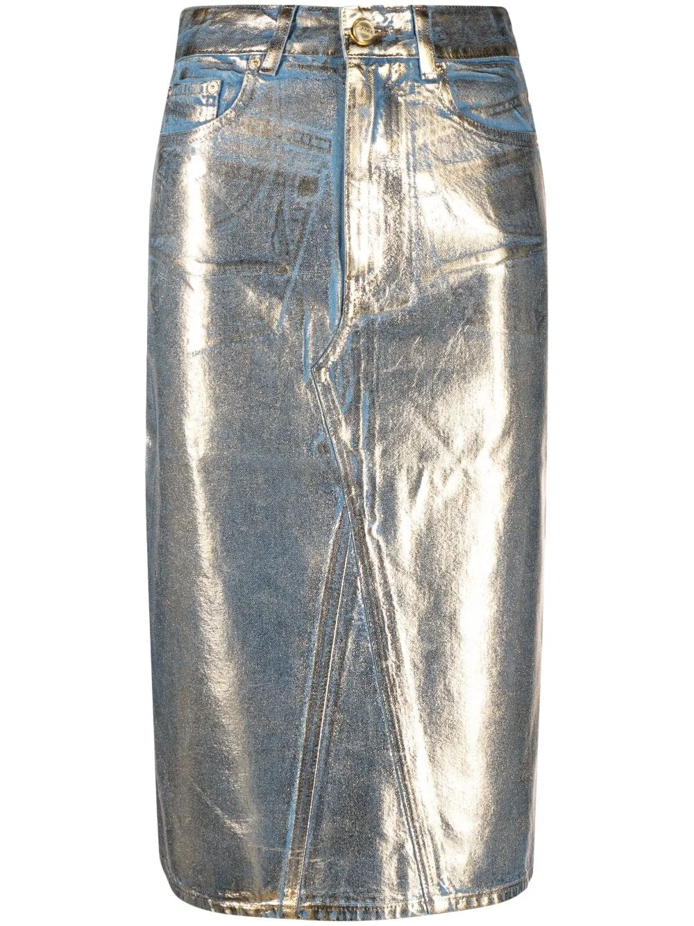 metallic-finish denim midi skirt - 1