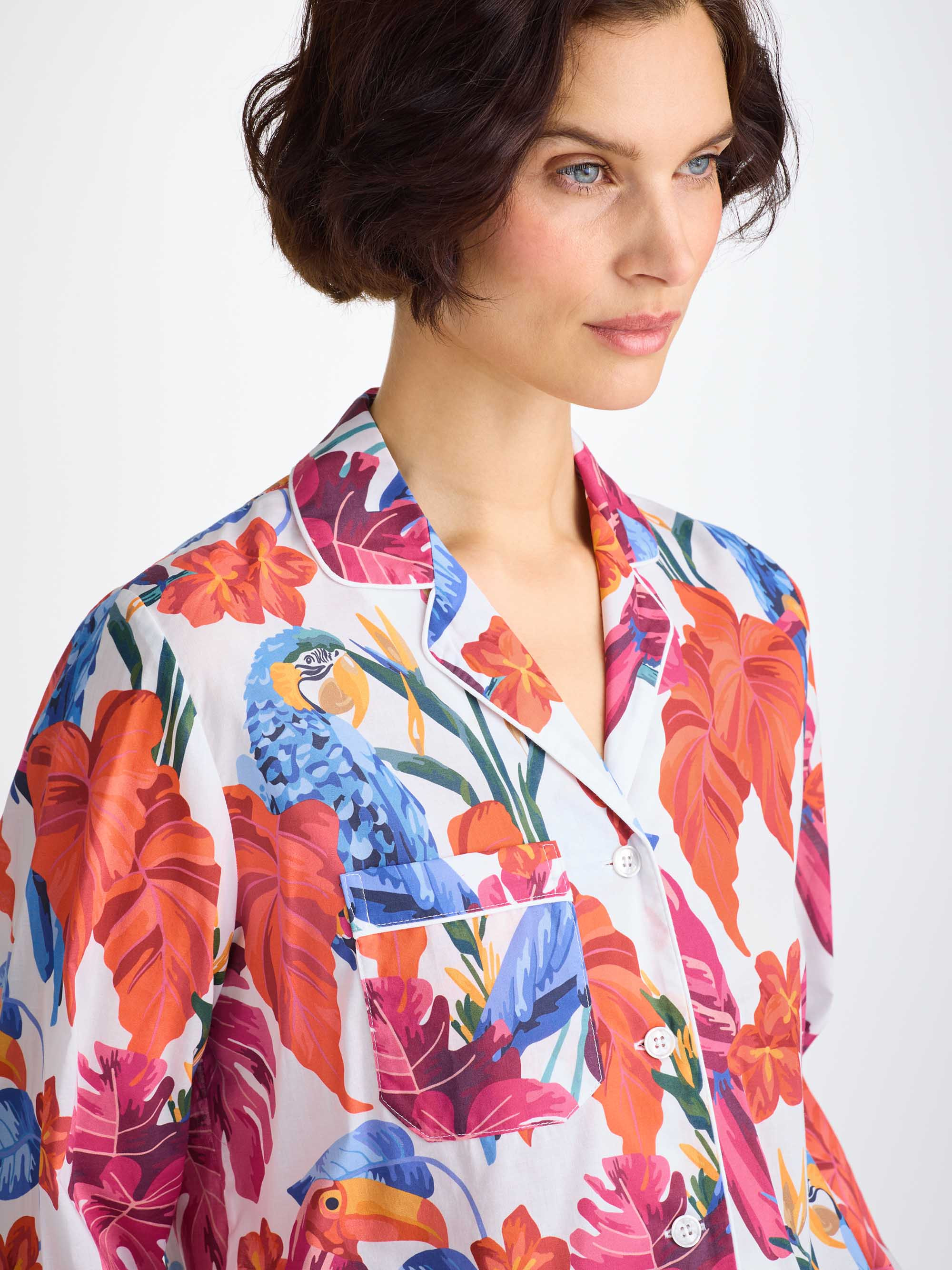 Women's Pajamas Cotton Batiste White Jungle Birds Print - 5