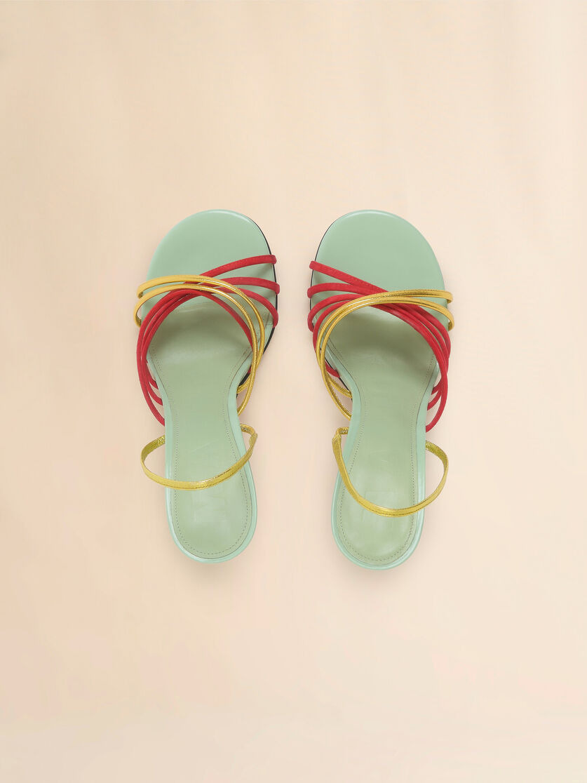GREEN RED AND GOLD SUEDE AND METALLIC LEATHER NEW WAVE SANDAL - 4