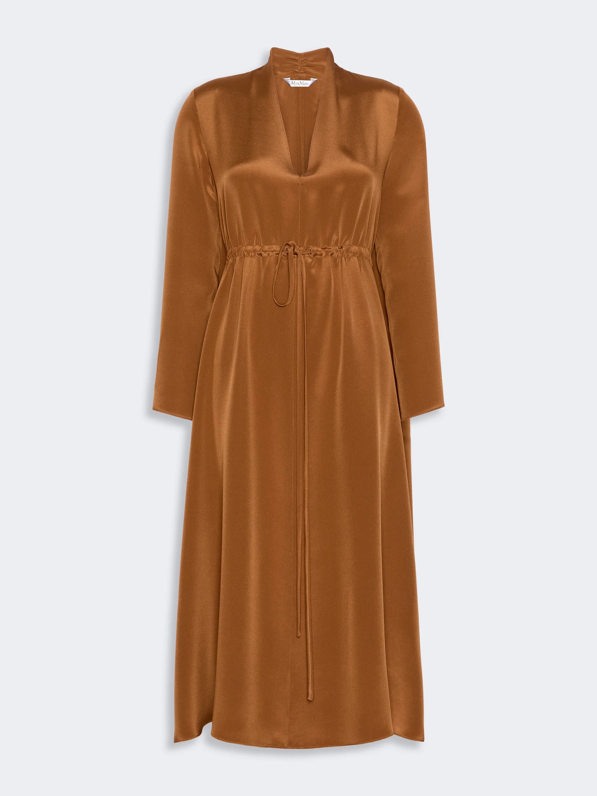 DOTTO Long silk crepe de chine dress - TOBACCO - 1
