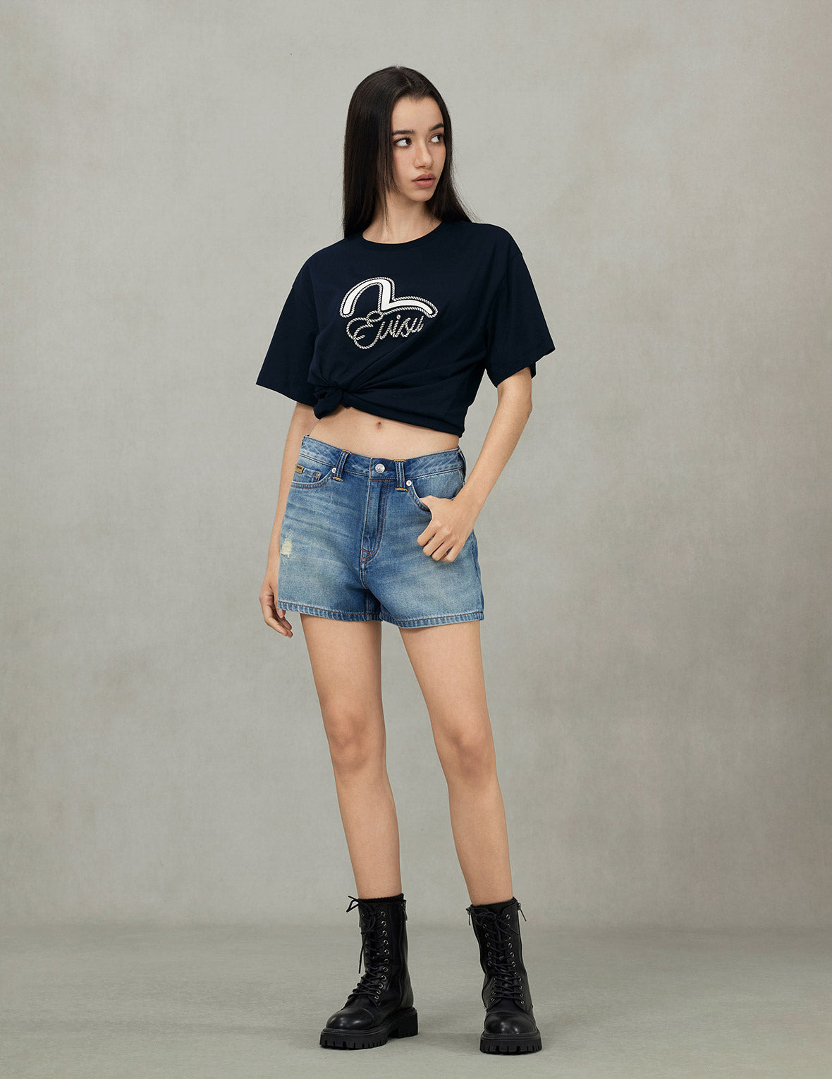 Seagull Print and Twisted Rope Logo Embroidery Boyfriend T-Shirt - 3