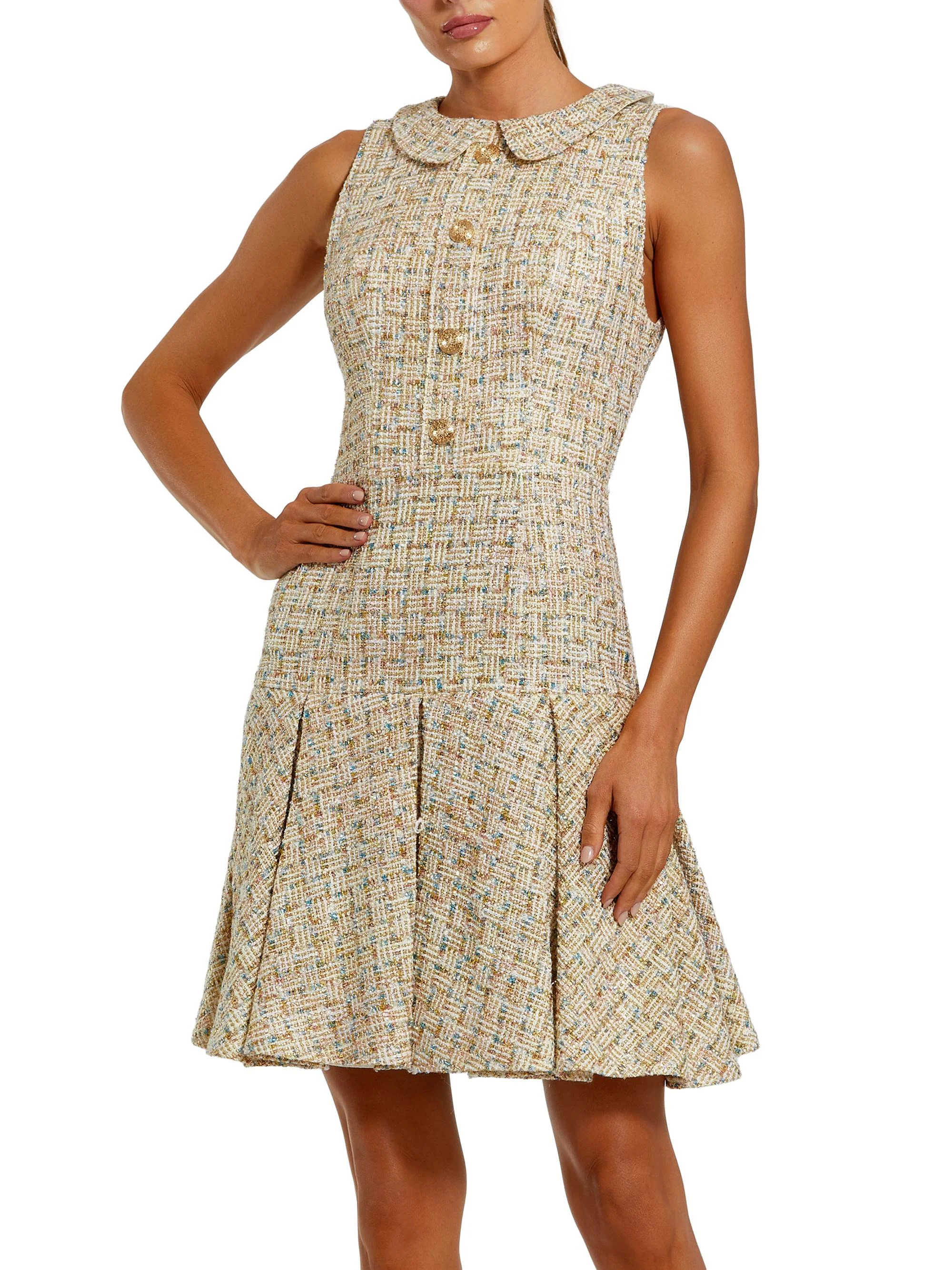 Women's Bouclé Pleated A-Line Minidress - Gold Multi - 1