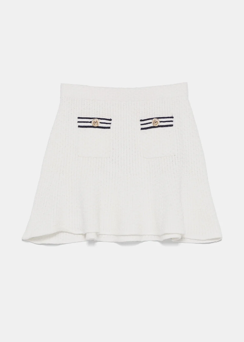 White Textured Knit Mini Skirt - 1