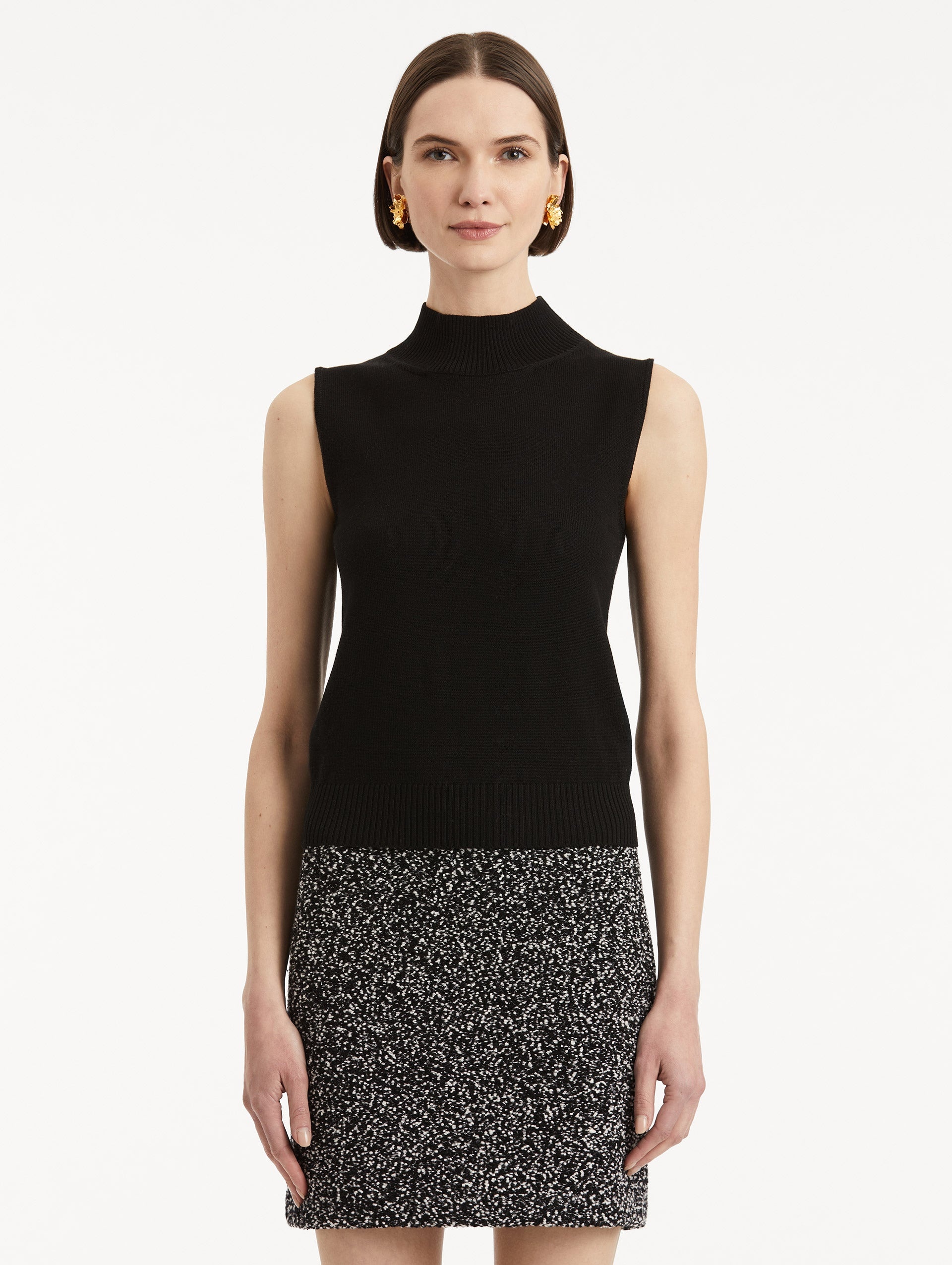SLEEVELESS MOCK NECK RIBBED PULLOVER - 2