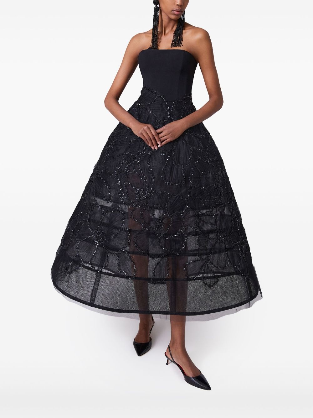 embroidered strapless dress - 2