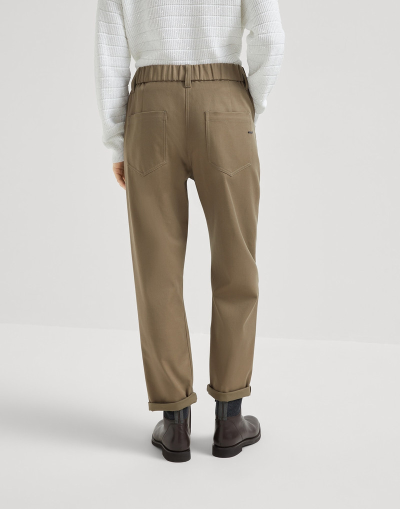 Brunello Cucinelli Stretch cotton cover baggy pull-on trousers with shiny bartack outlook