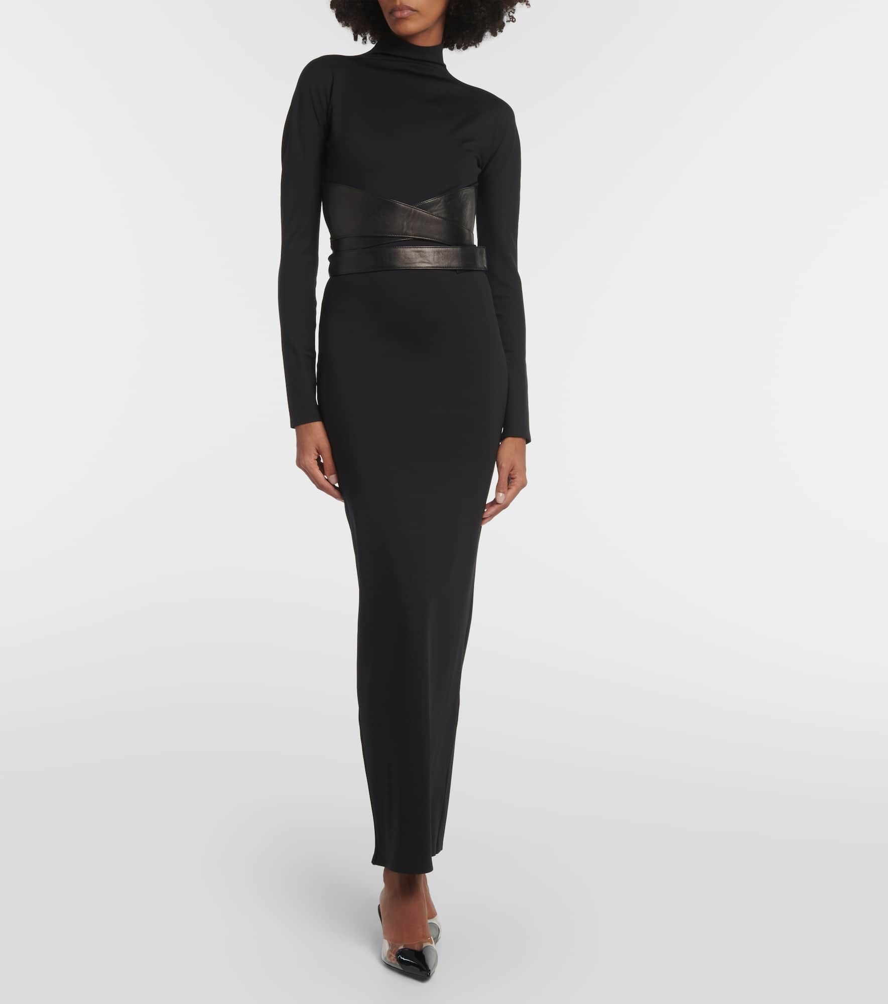 Leather-trimmed jersey maxi dress - 2