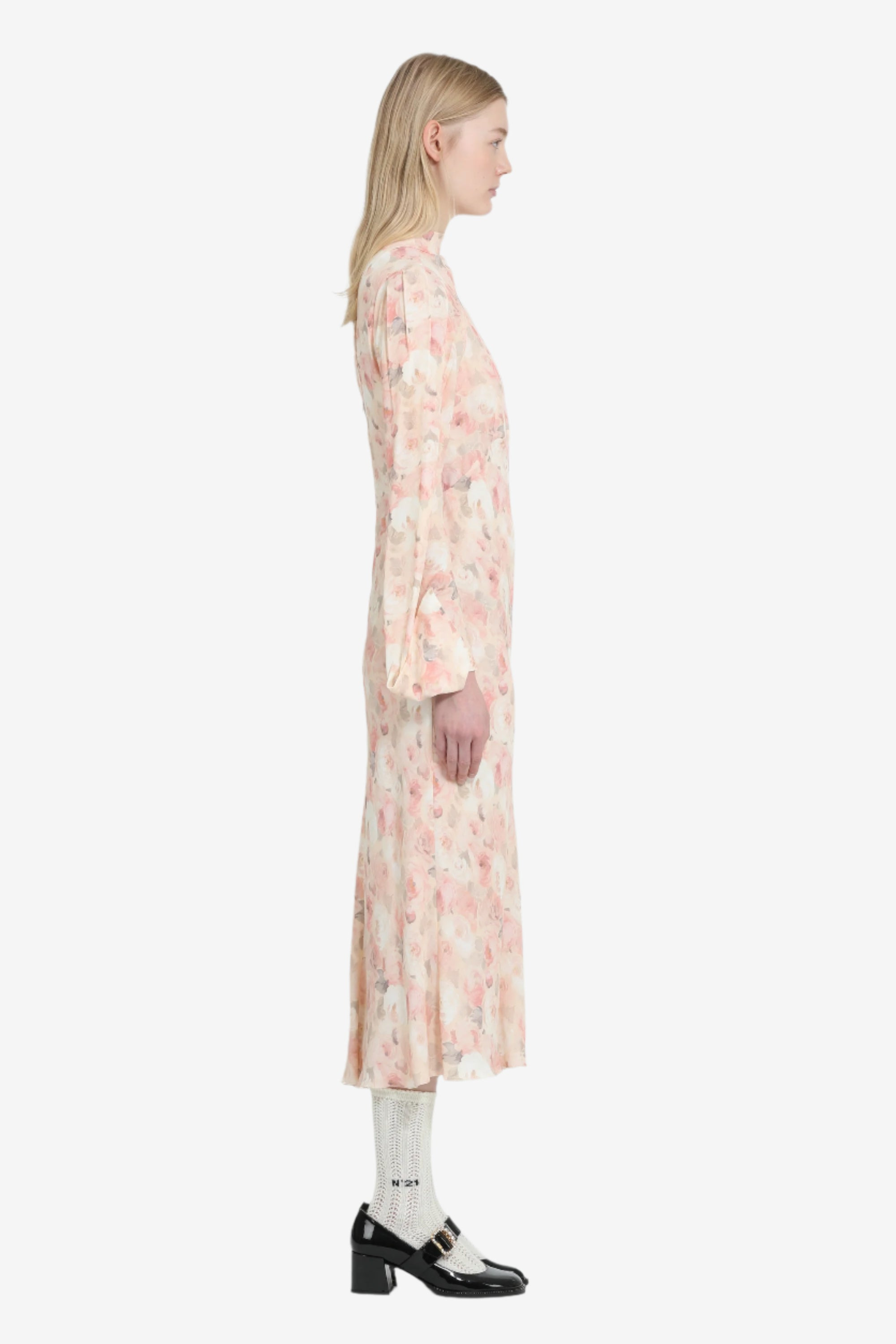 LONG DRESS WITH FLARED SLEEVES AND FLORAL PRINT - 3