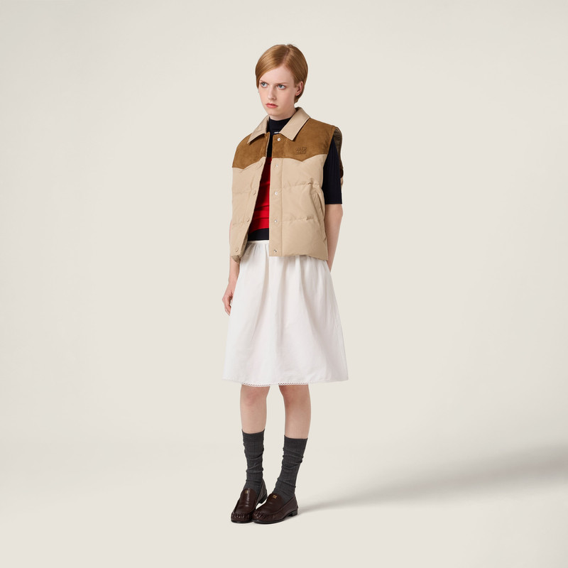 Miu Miu Technical pongé and leather down vest outlook