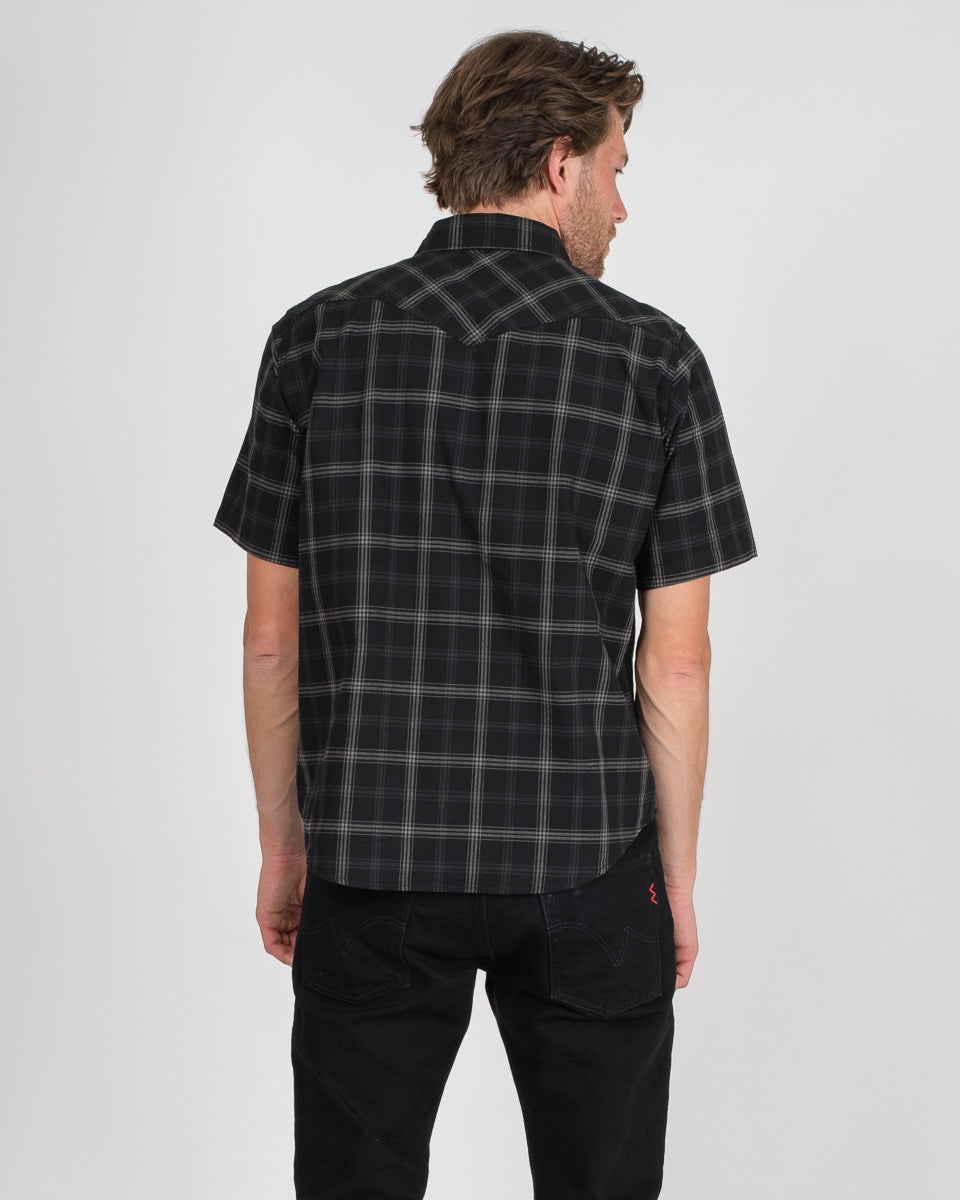 5OZ SELVEDGE SHORT SLEEVED MADRAS CHECK WESTERN SHIRT - BLACK - 3