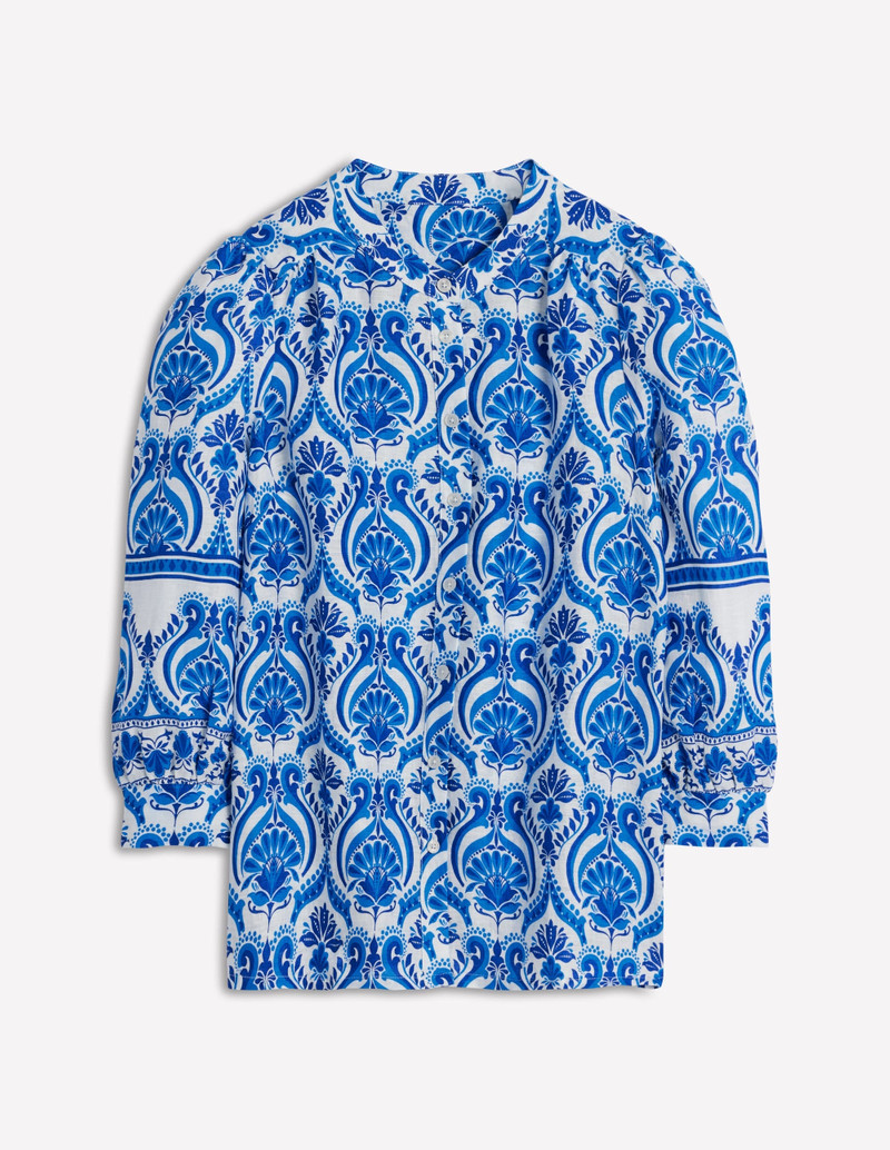 Alicia Linen Top-Blue, Ornamental Floral 1