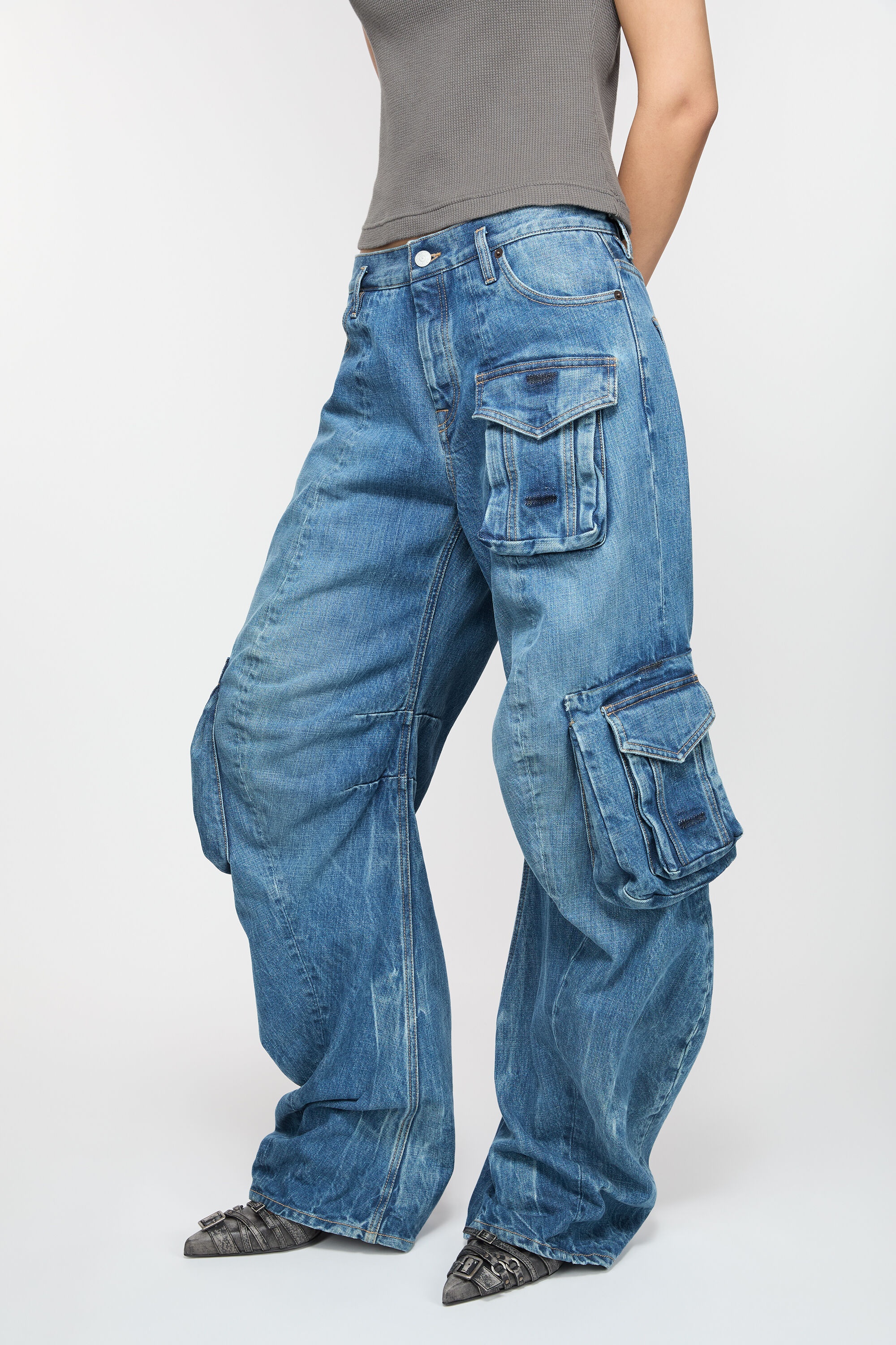 Denim cargo trousers - Mid blue - 4