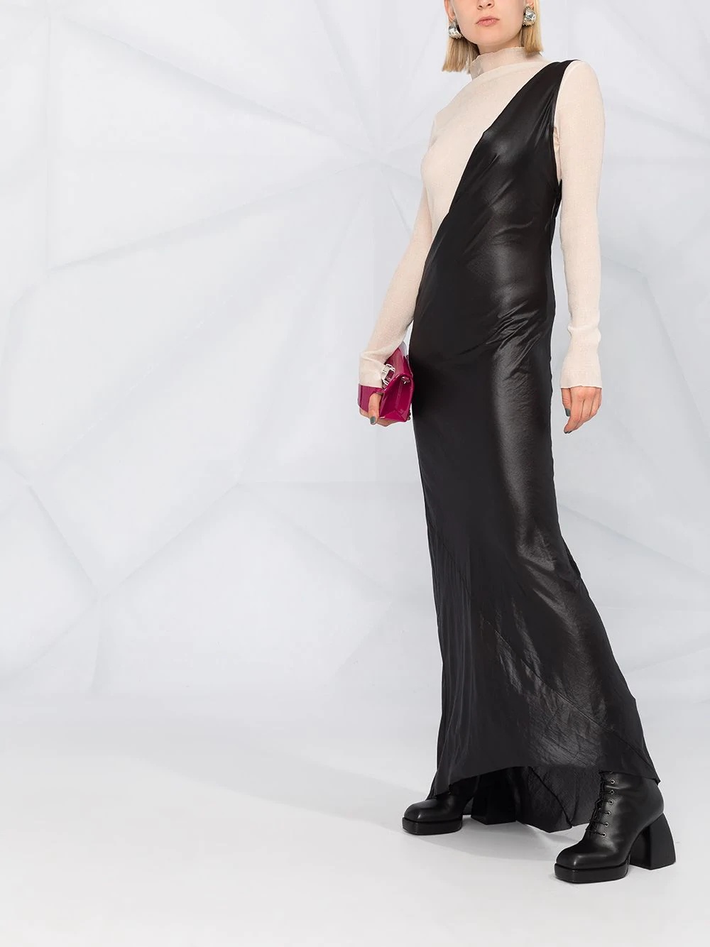 one-shoulder wet-look skirt - 6