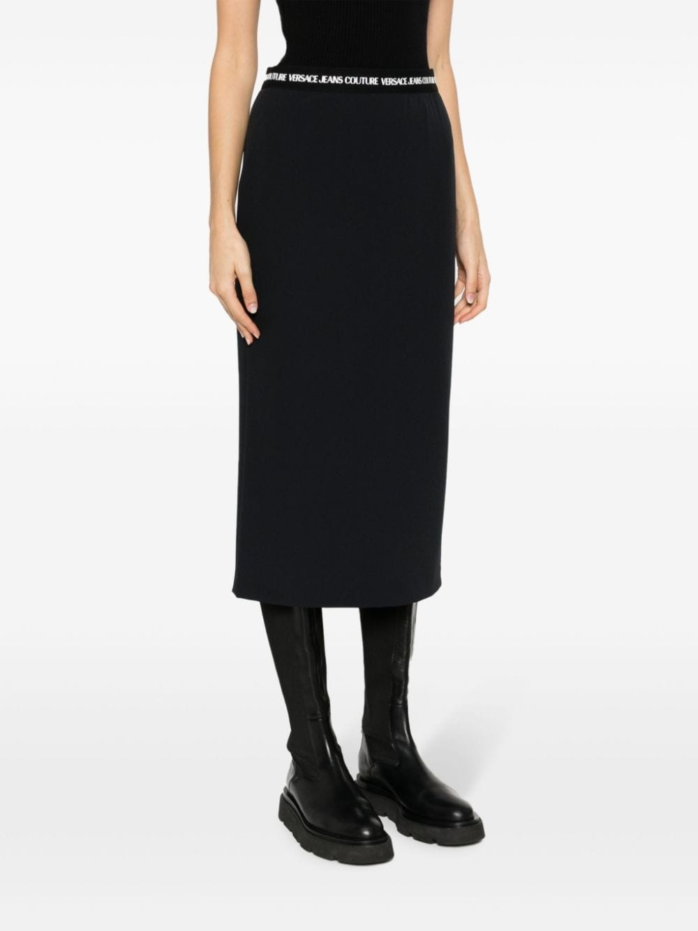 logo-waistband straight midi skirt - 3