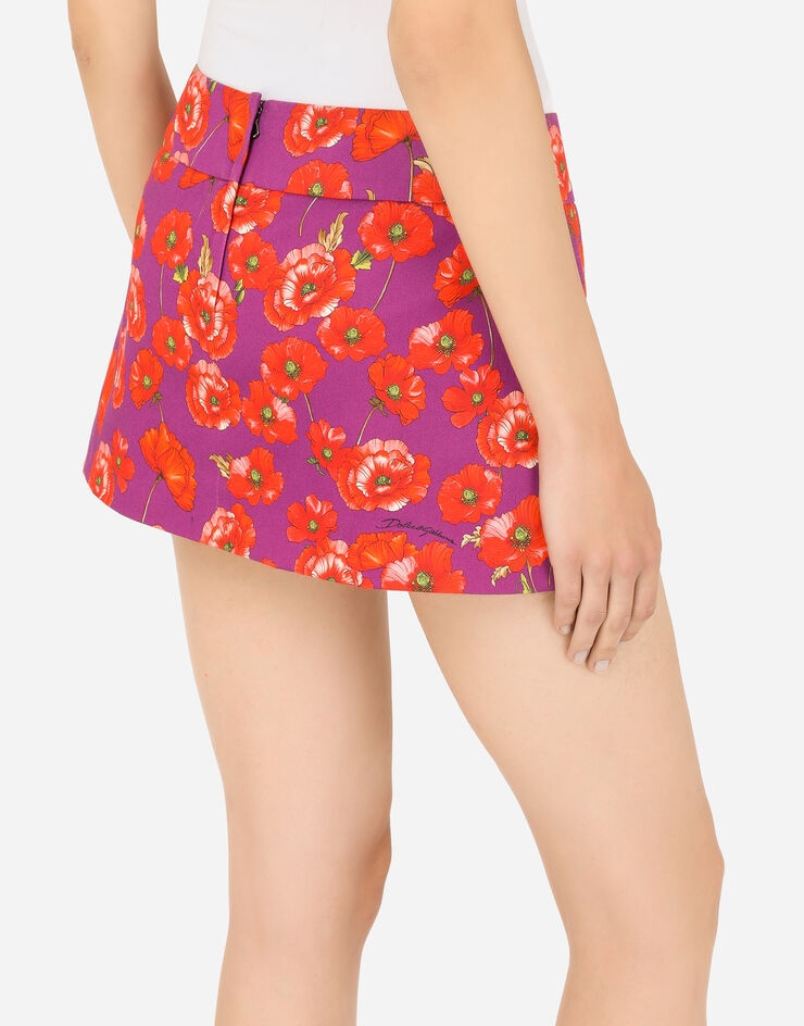 Poppy-print drill miniskirt - 5