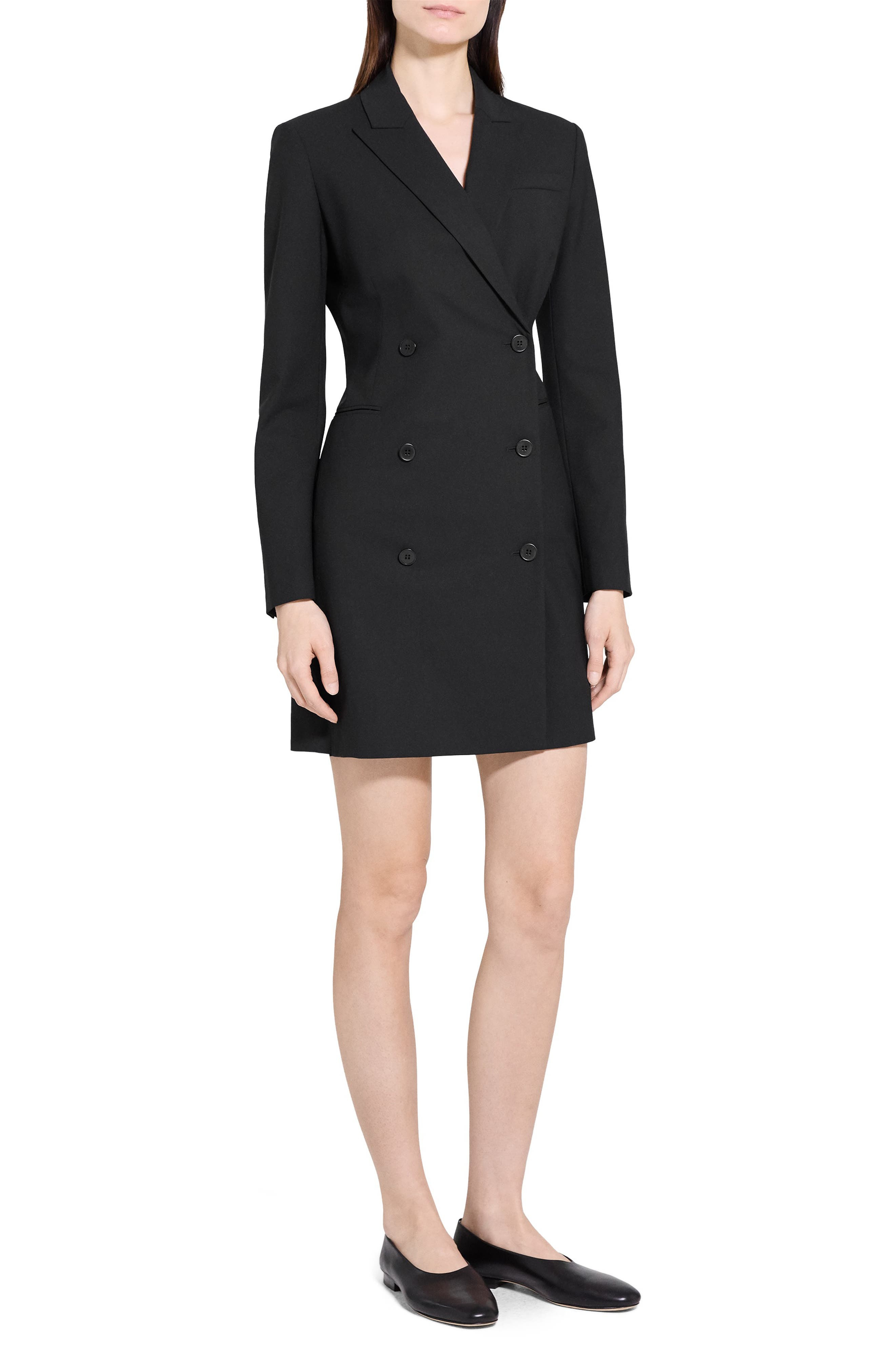 Theory Double Breasted Stretch Wool Blazer Dress in Black at Nordstrom - 3