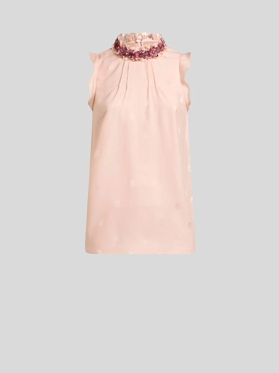 SILK JACQUARD TOP WITH EMBELLISHMENT - 1