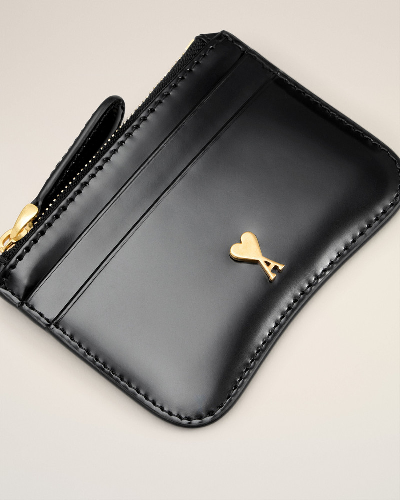 AMI Paris BLACK GLAZED LEATHER PARIS PARIS ZIPPED CARD HOLDER outlook