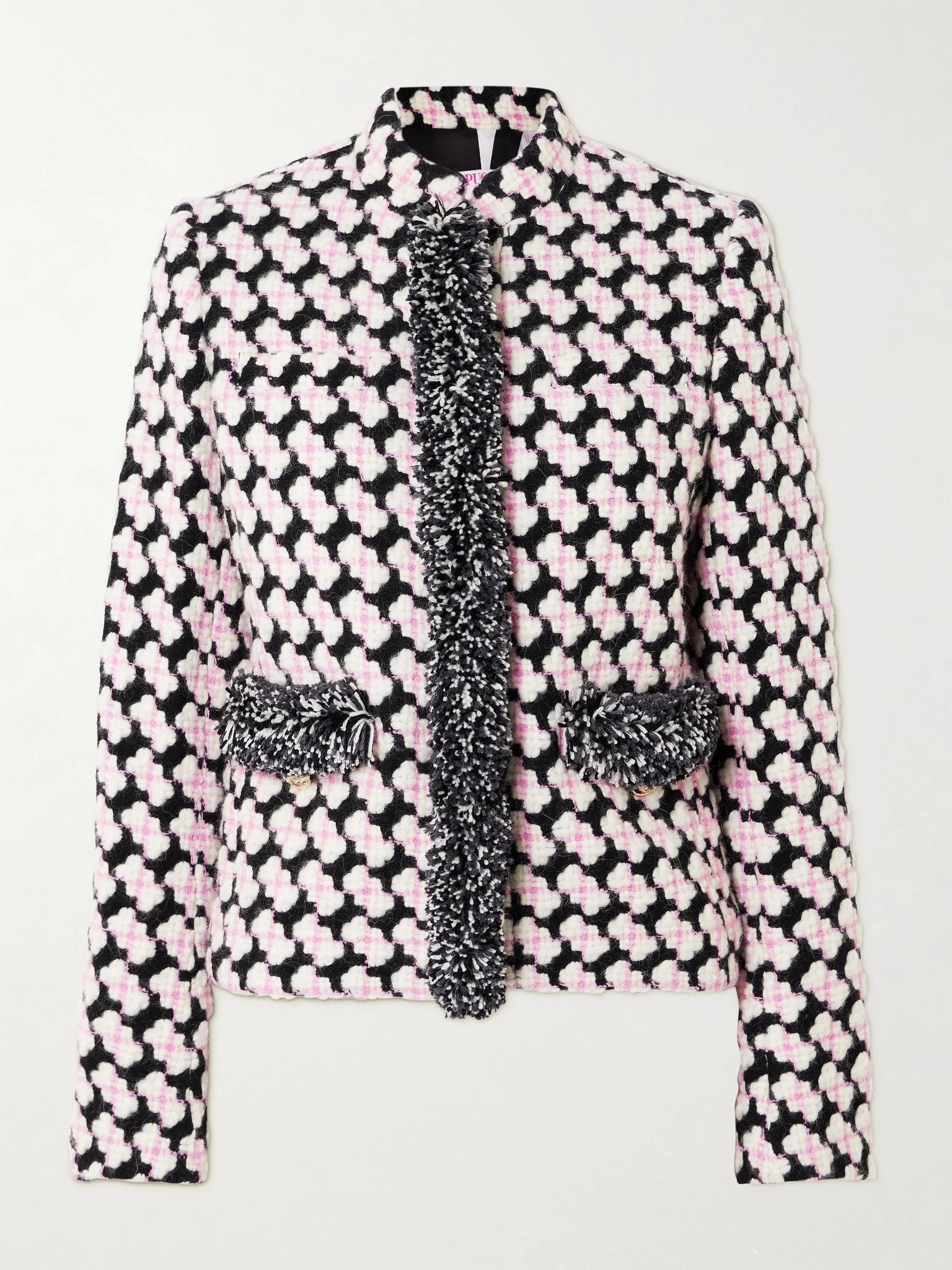 Fringed wool-blend tweed jacket Pink - 1