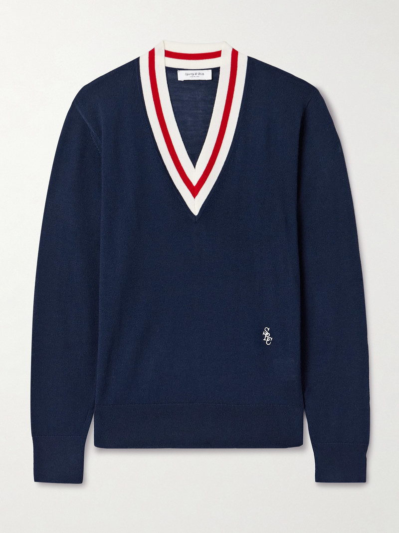 Embroidered Striped Merino Wool Sweater 1