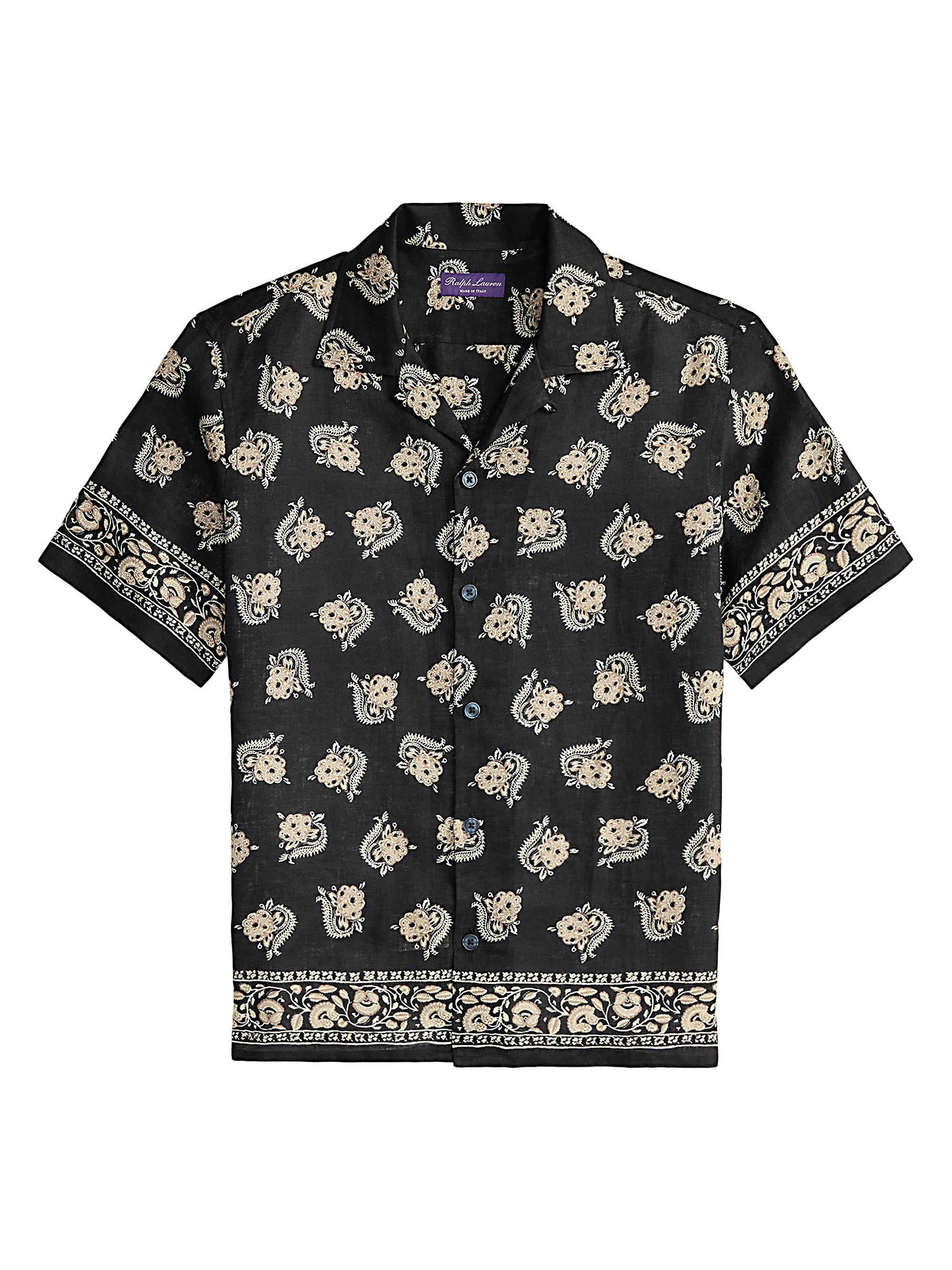 Men's Paisley-Print Linen Camp Shirt - Balchier Border Paisley - 1