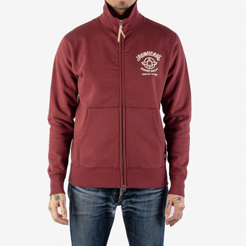 Iron Heart IHSW-60-BUR Printed 14oz Ultra Heavyweight Loopwheel Cotton Zip Up Sweater - Burgundy outlook