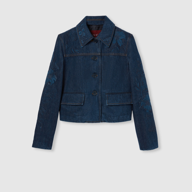 GUCCI Denim jacket with embroidery outlook