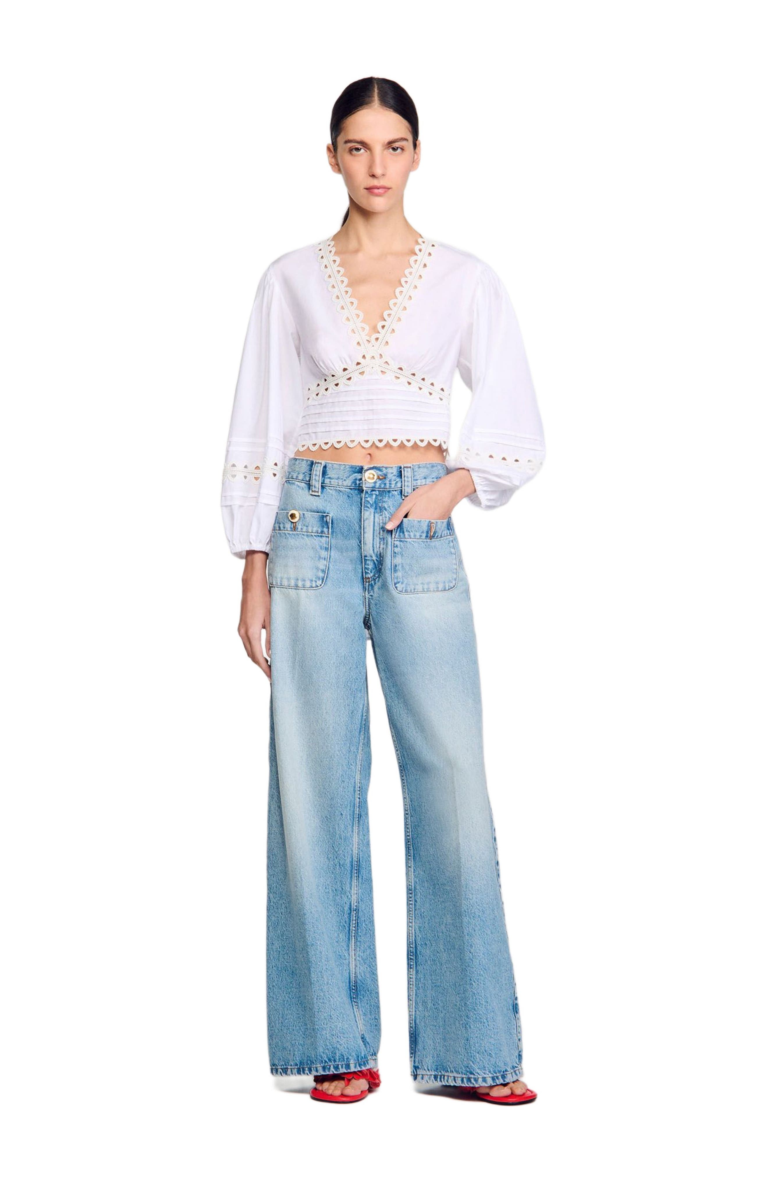 SANDRO Poplin crop top in White at Nordstrom - 4