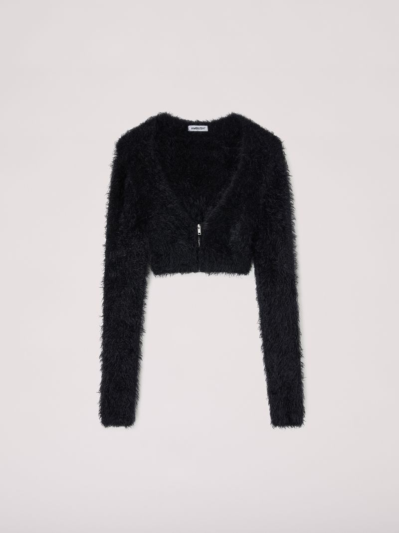 FUR KNIT CROP CARDIGAN - 1