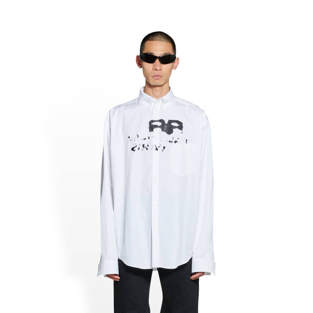 Men's Hand Drawn Bb Icon Long Sleeve Shirt Large Fit in White - 5