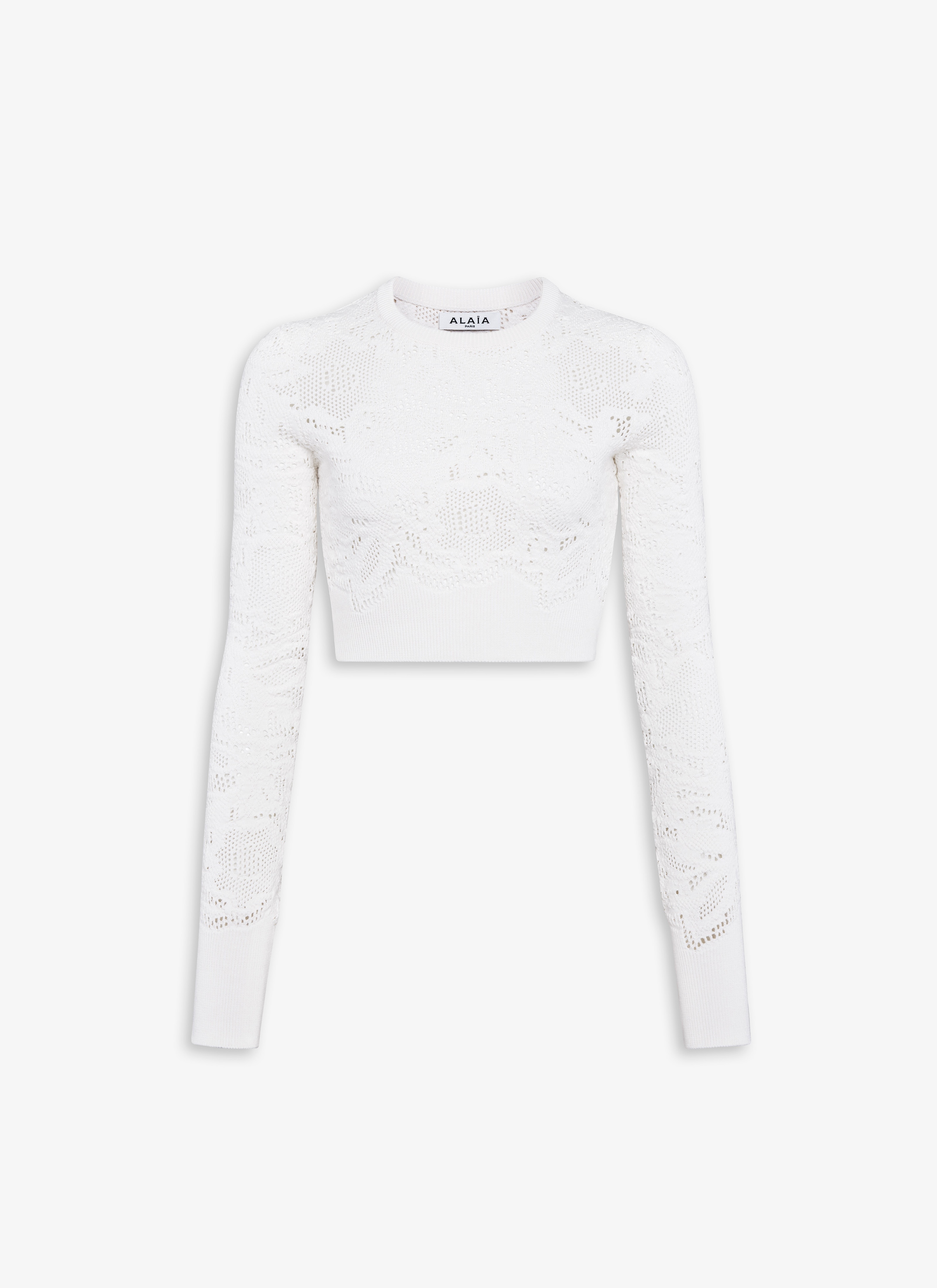 LONG SLEEVE TOP IN PIQUE LACE KNIT - 1