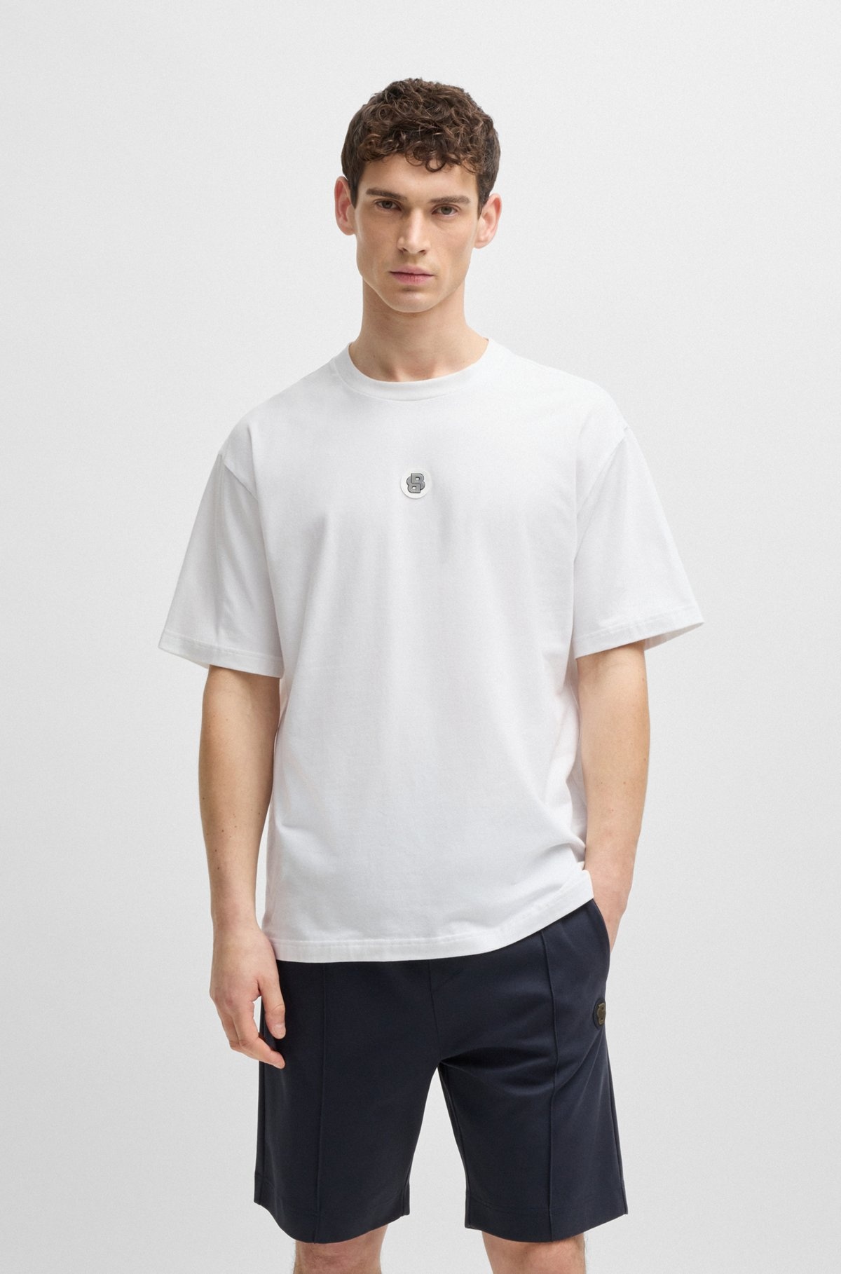 STRETCH-COTTON T-SHIRT WITH DOUBLE B MONOGRAM - 2