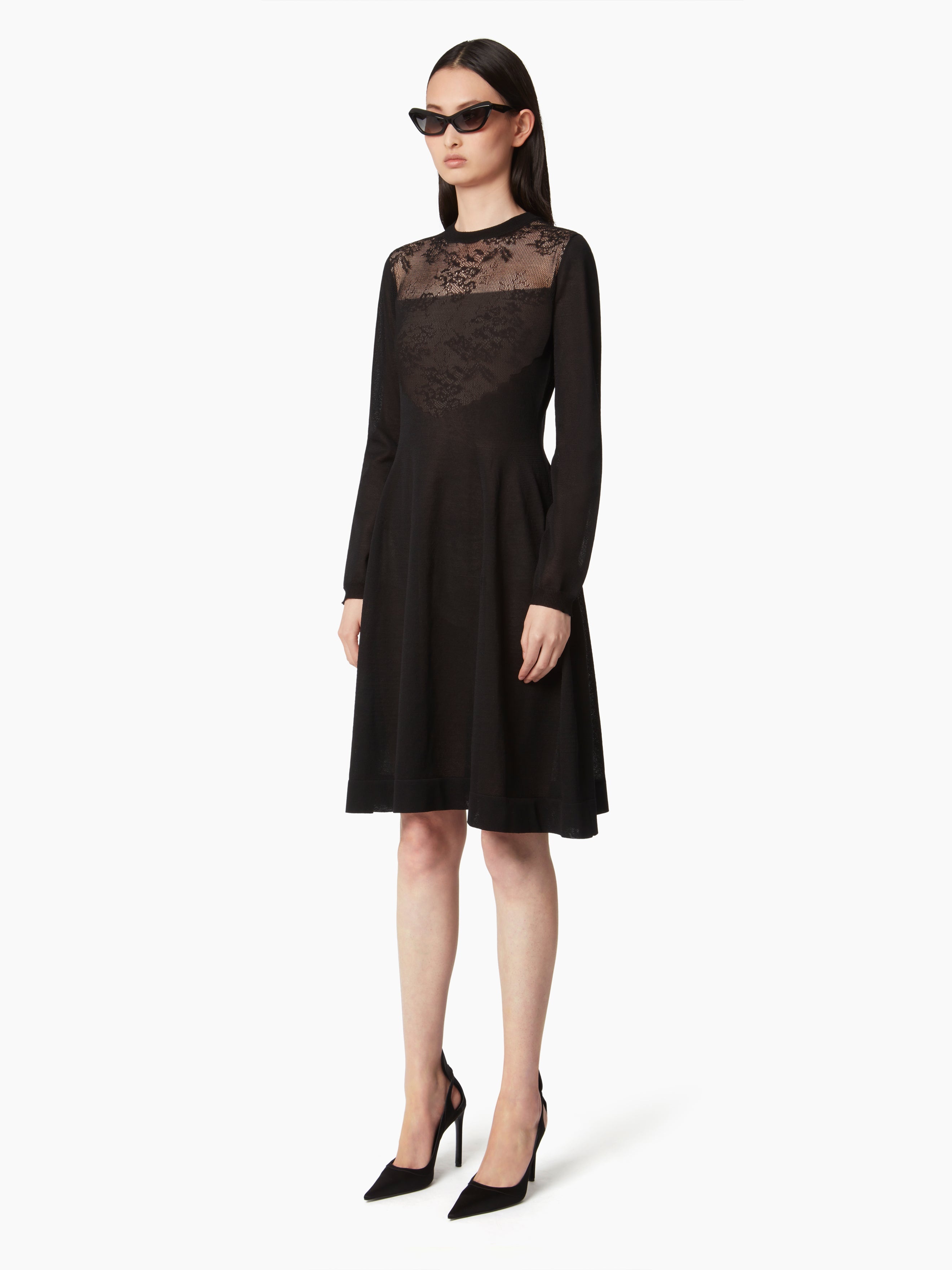 KNIT MIDI DRESS WITH LACE INCERTS - 2