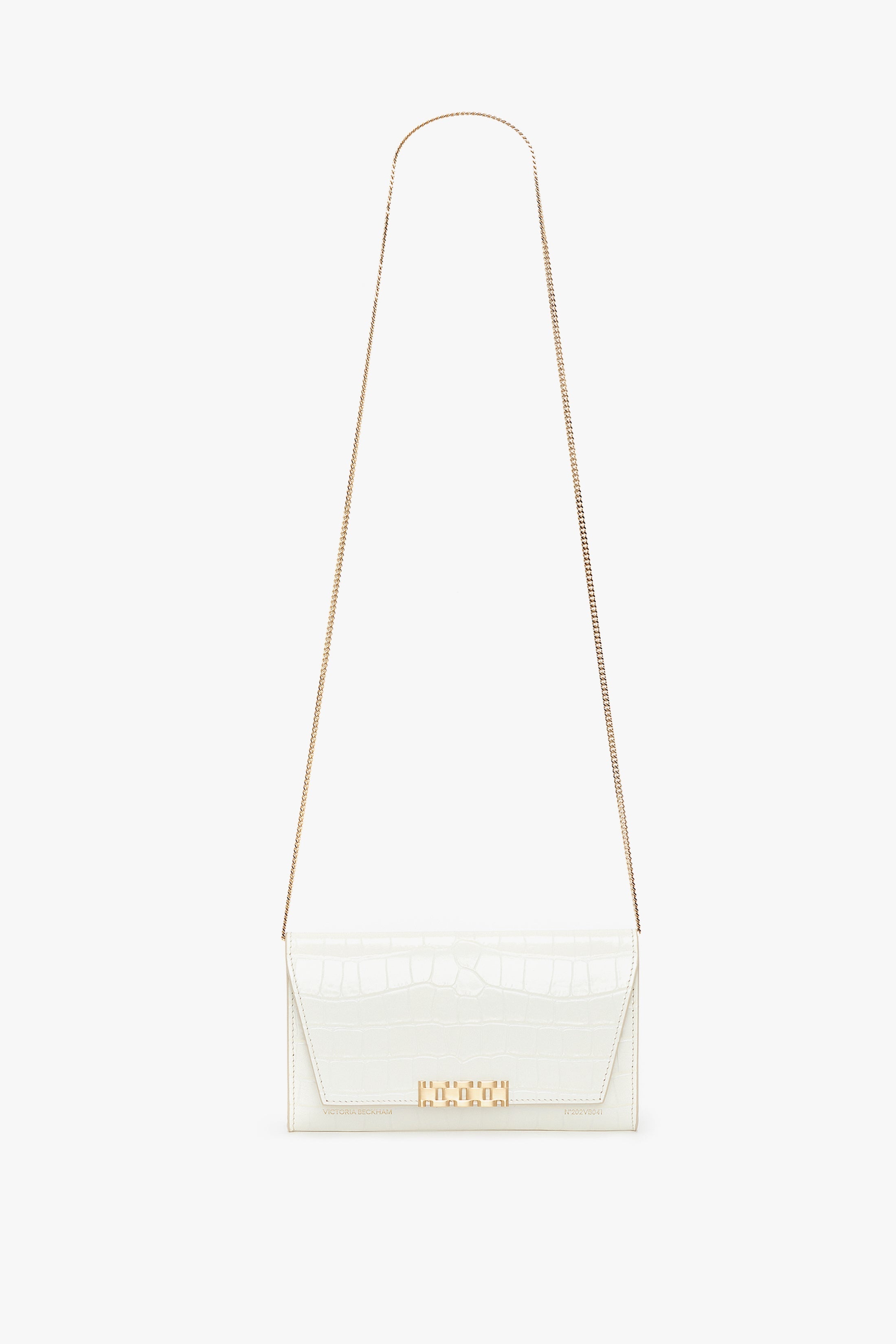 Exclusive Wallet On Chain In Ivory Croc-Effect Leather - 1