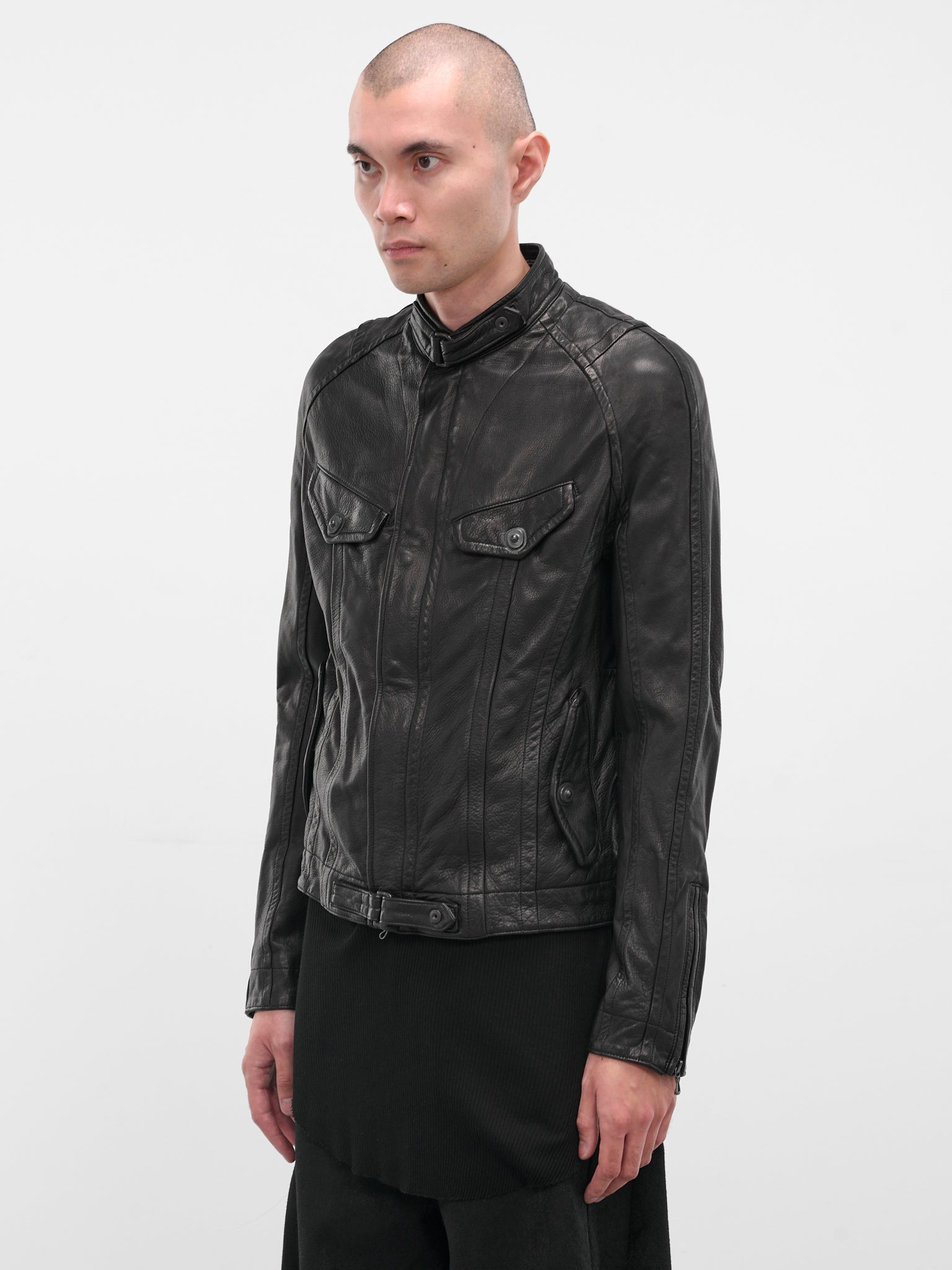 Black Leather Utility Jacket - 2