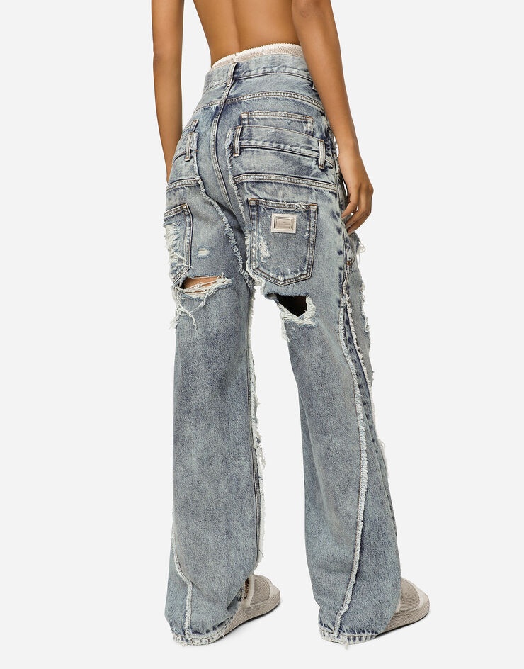 Patchwork denim jeans with ripped details - 5