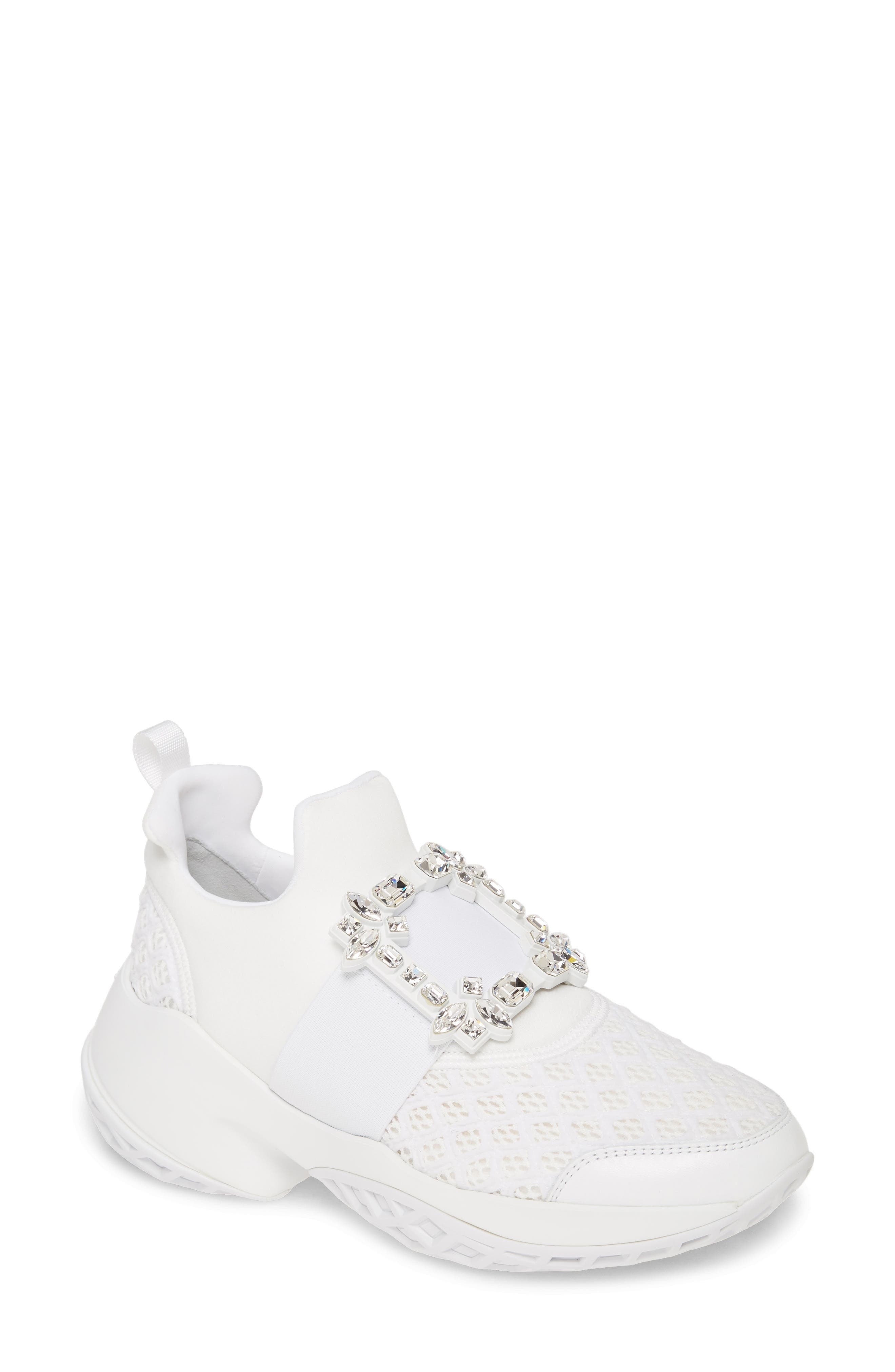 Roger Vivier Viv Crystal Buckle Slip-On Sneaker in White at Nordstrom - 1