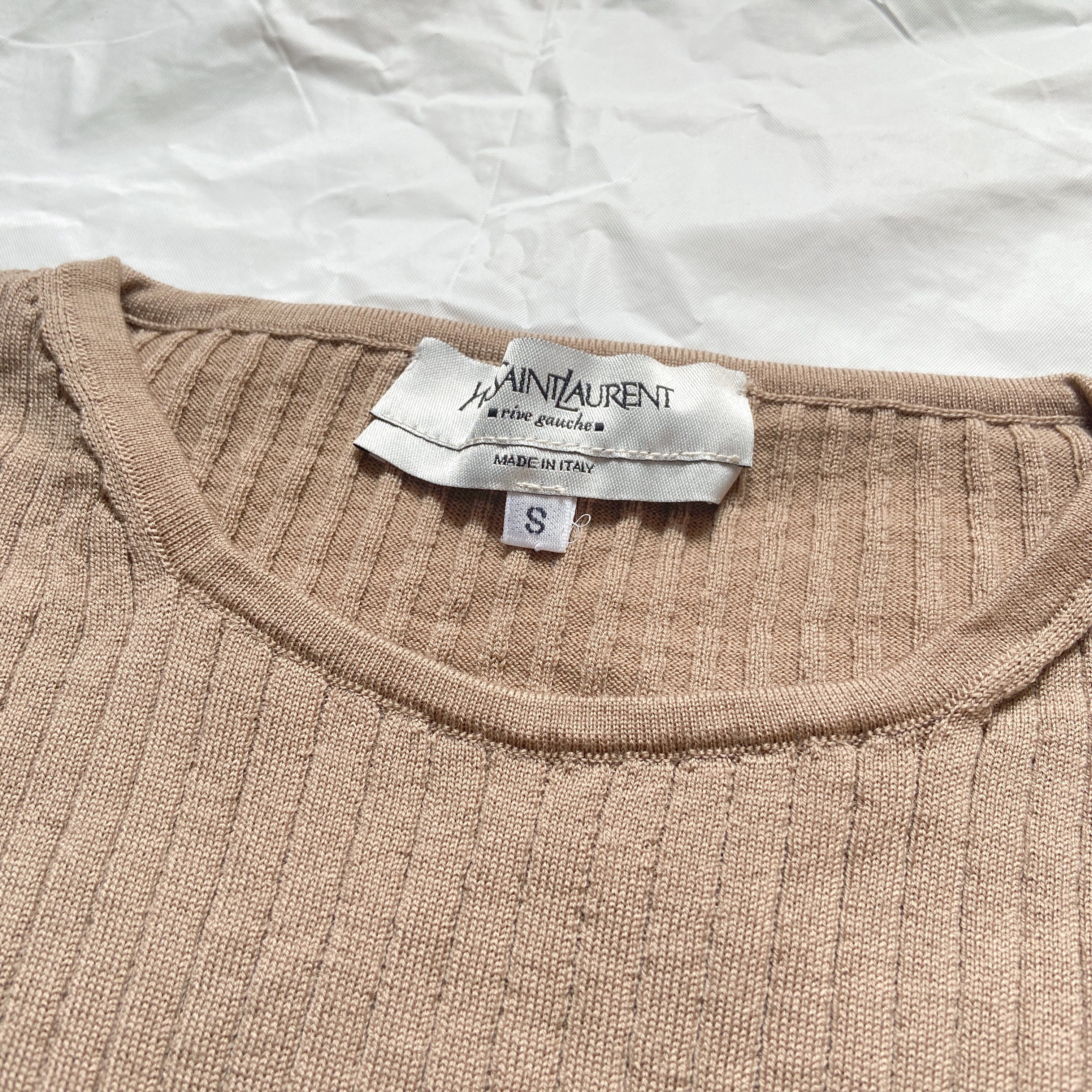 Yves Saint Laurent Rive Gauche Tom Ford beige rib knit stretch top S - 4
