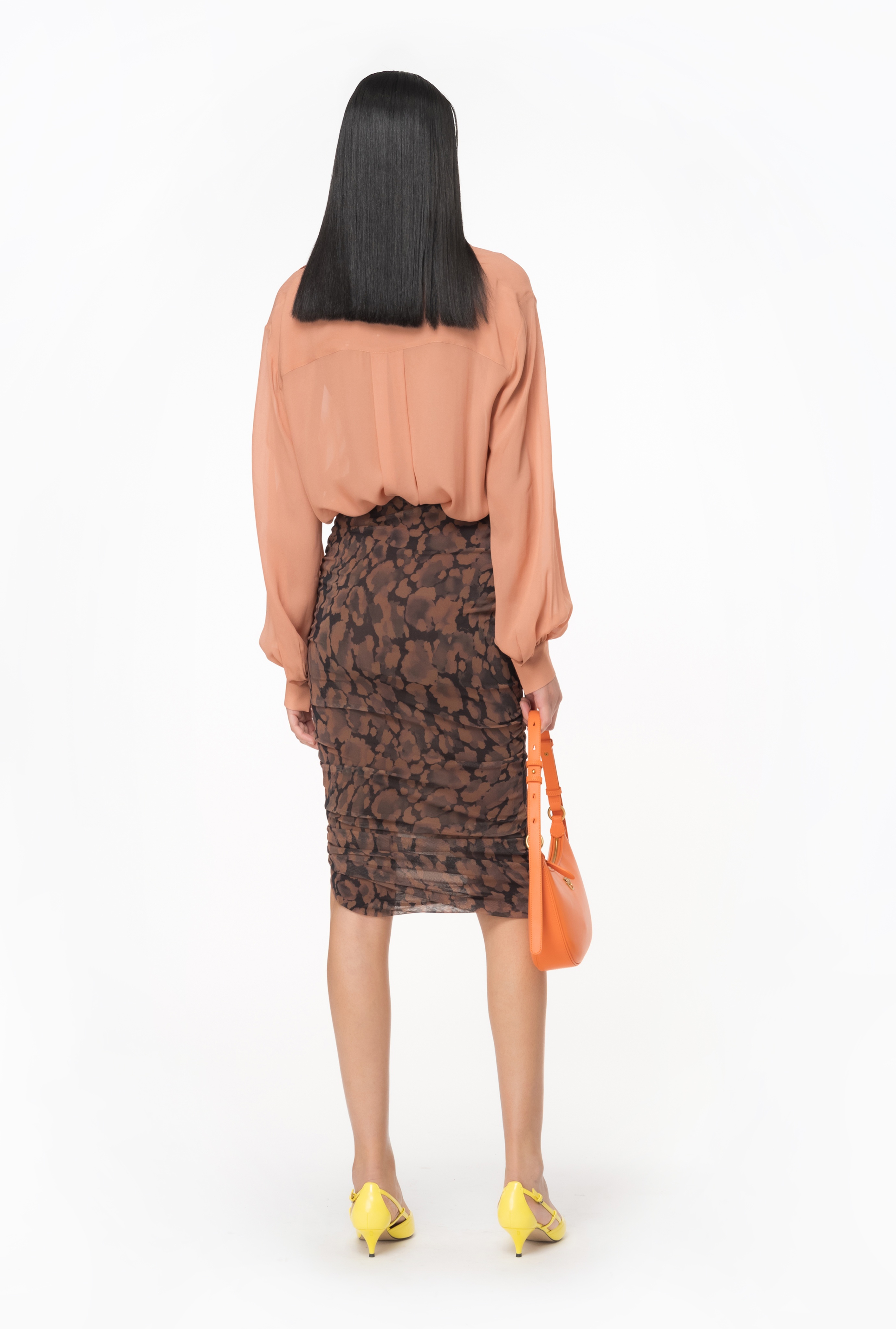 PRINTED CALF-LENGTH SKIRT WITH GATHERING - 4