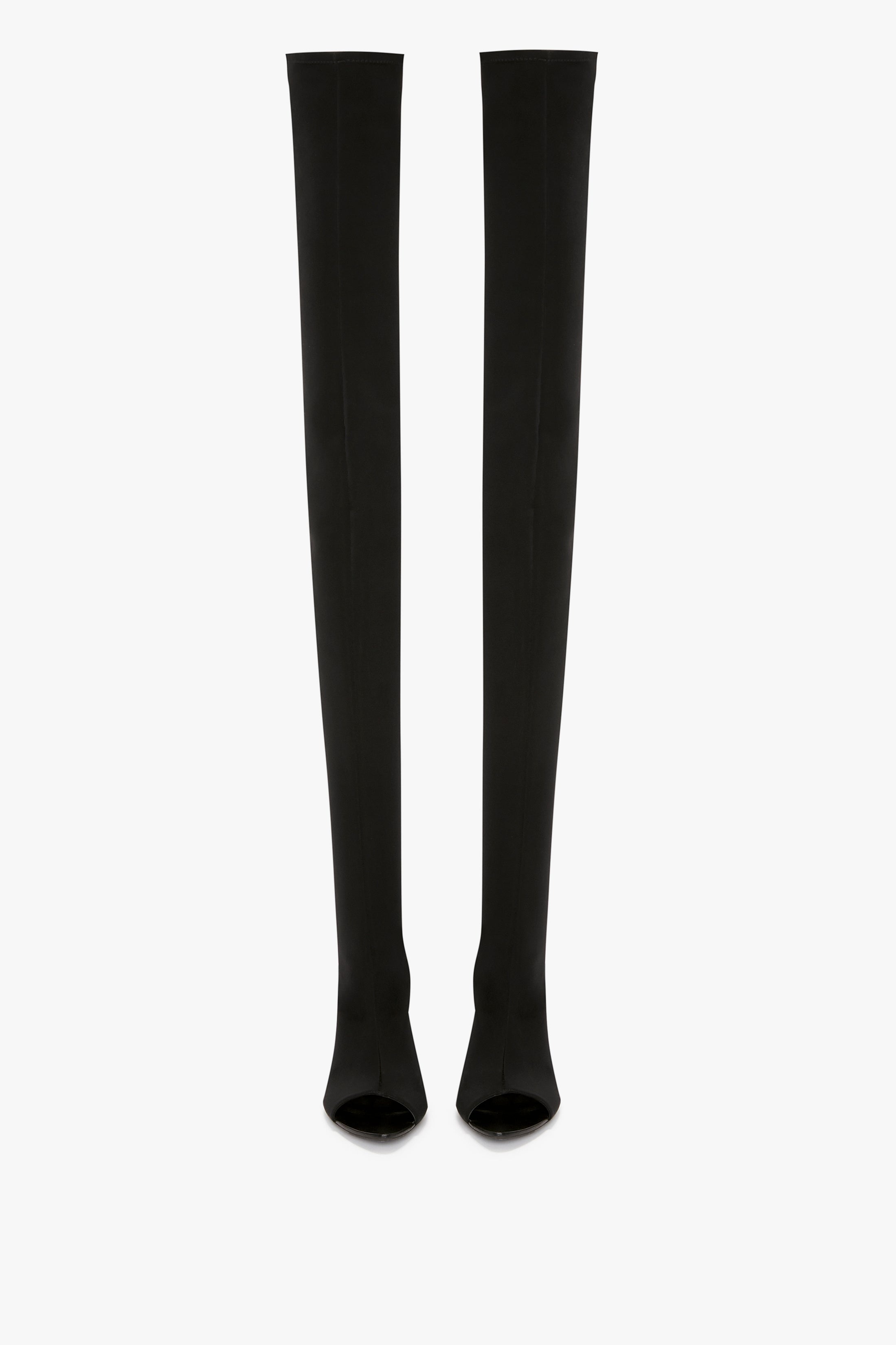 Peep Toe Stretch Jersey Boot In Black - 4