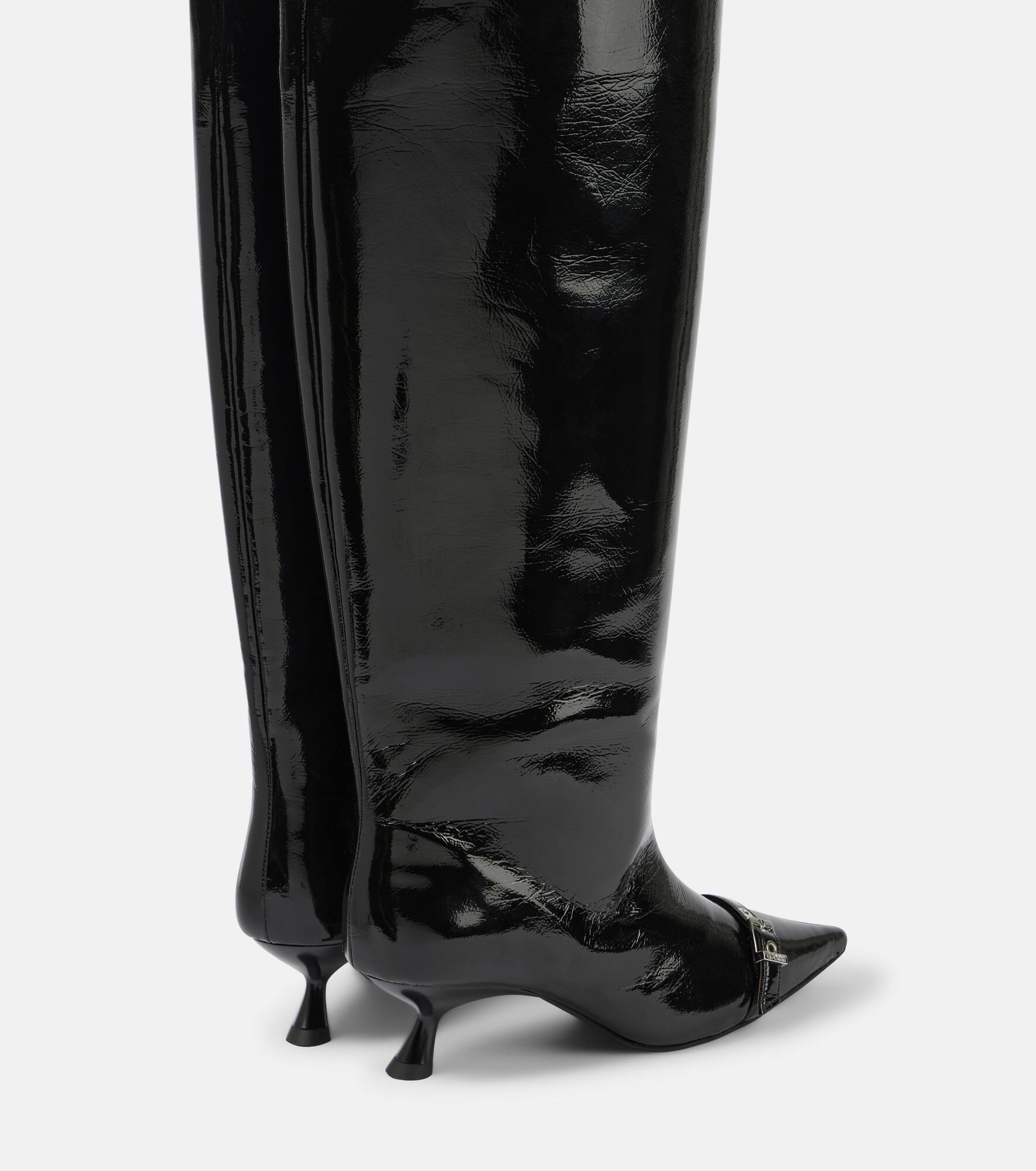 Eyelets faux leather knee-high boots - 3