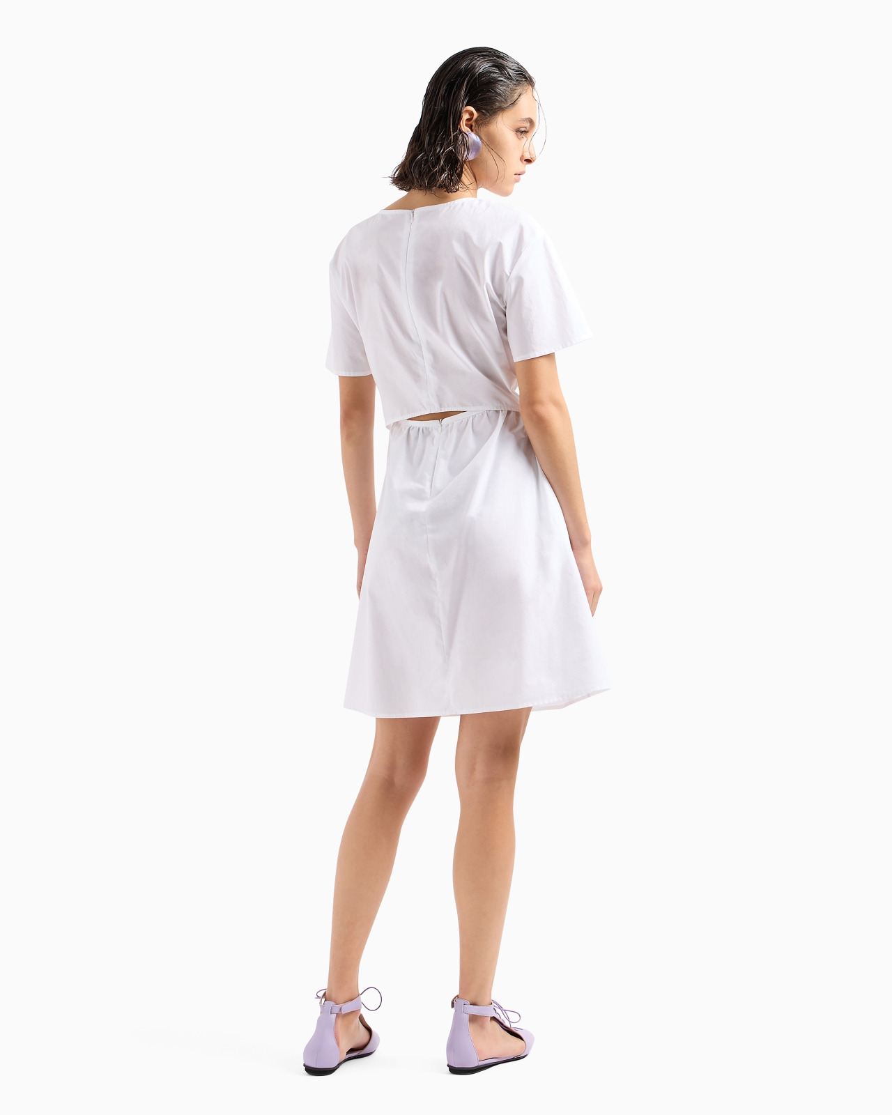 Short-sleeved poplin shirt dress with sash - 3