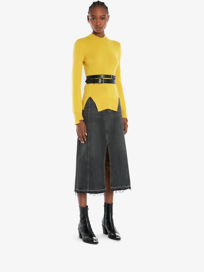 Denim A-line Skirt in Stone Washed Black - 3