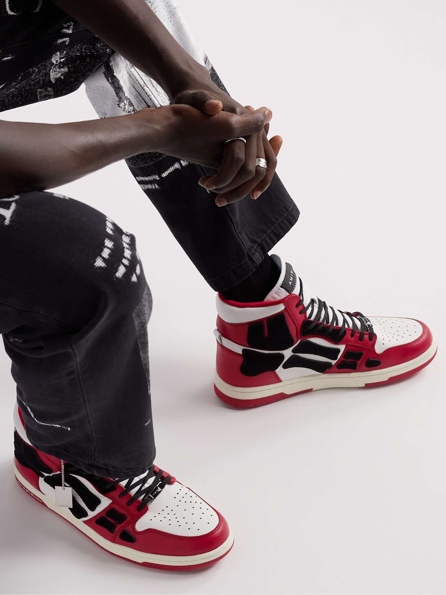 Skel-Top Colour-Block Leather and Nubuck High-Top Sneakers - 3