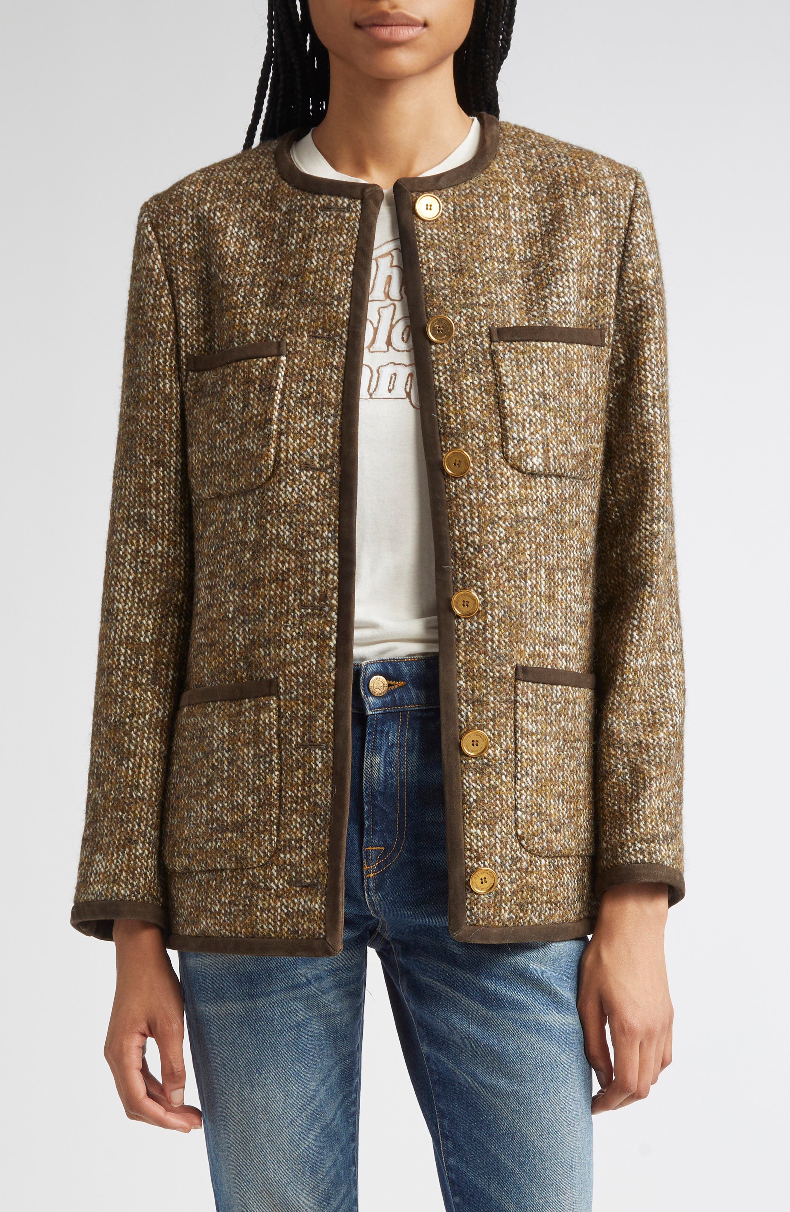 Golden Goose Journey Boxy Tweed Jacket in Turkish Coffee at Nordstrom - 5