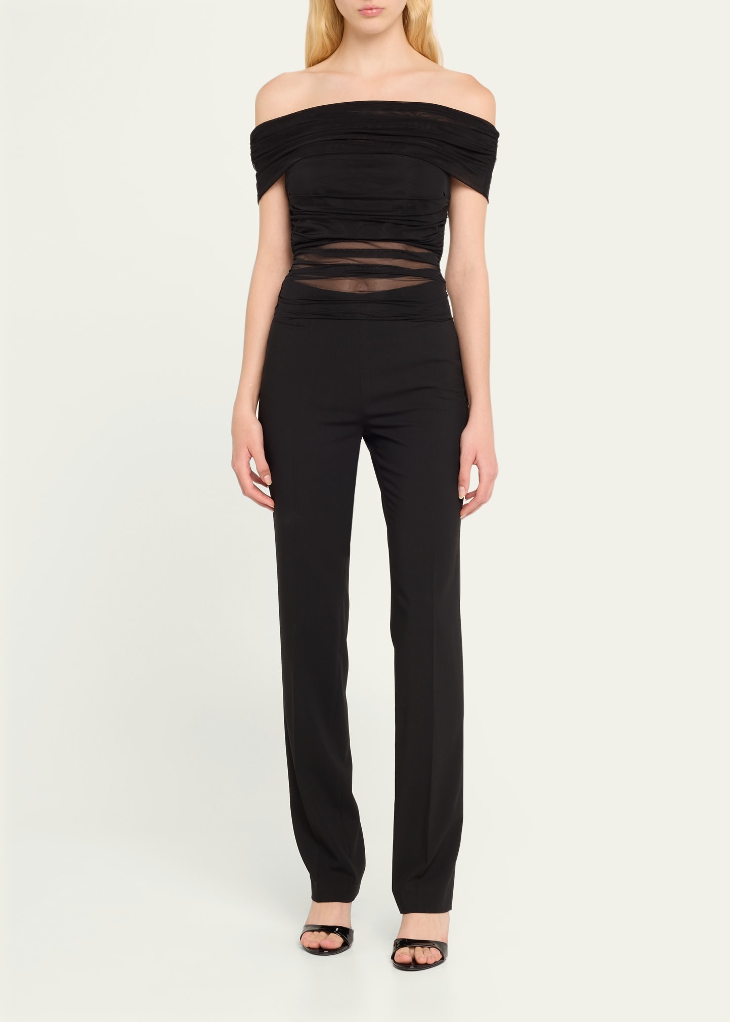 Isadola Ruched Mesh Crop Top - 2