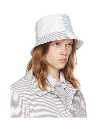 Thom Browne White & Blue Quarter Combo Bucket Hat outlook