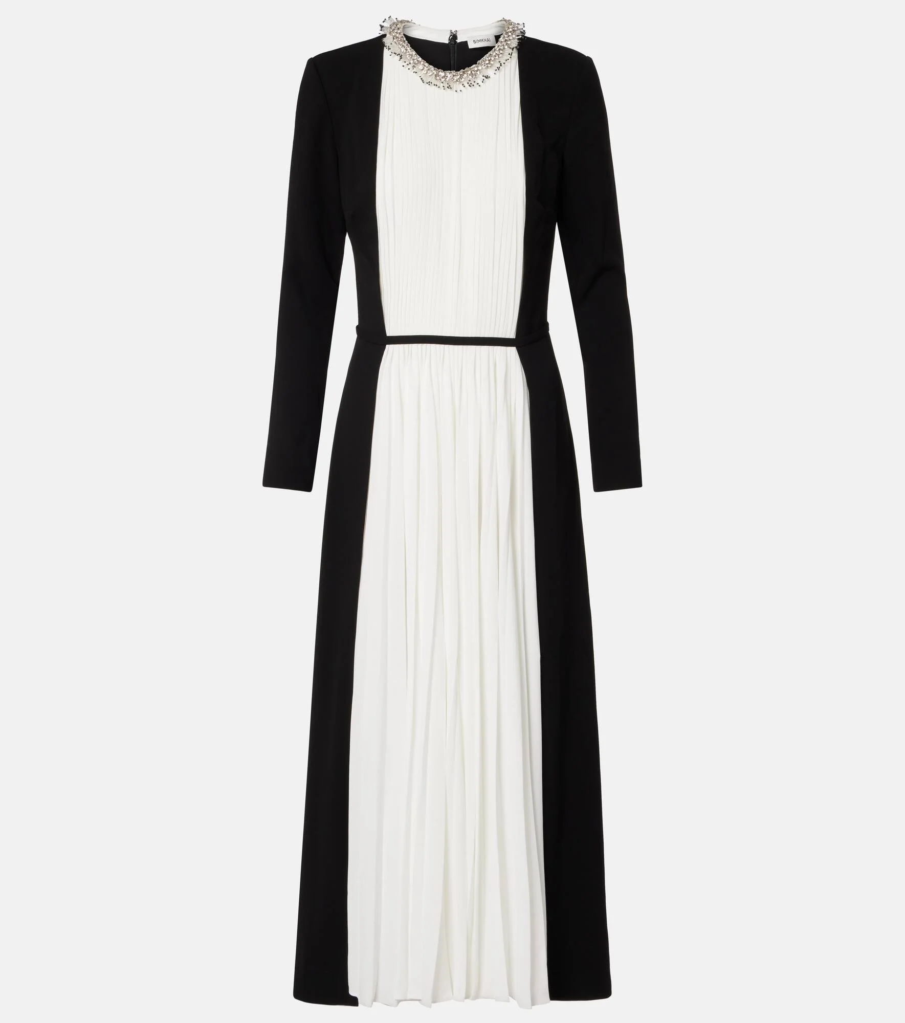 Esther embellished crêpe and plissé midi dress - 1