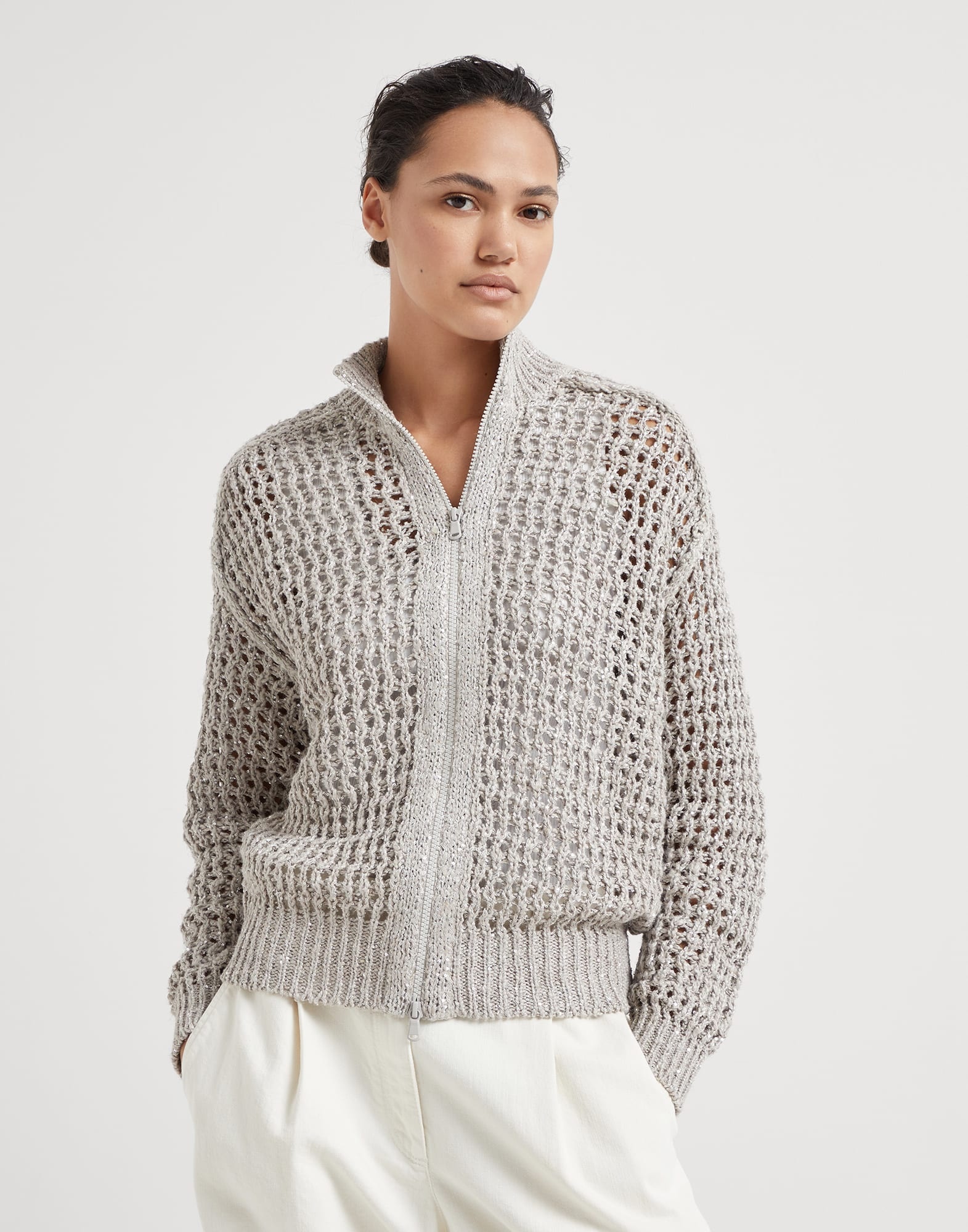 Silk and linen rustic dazzling net cardigan - 1